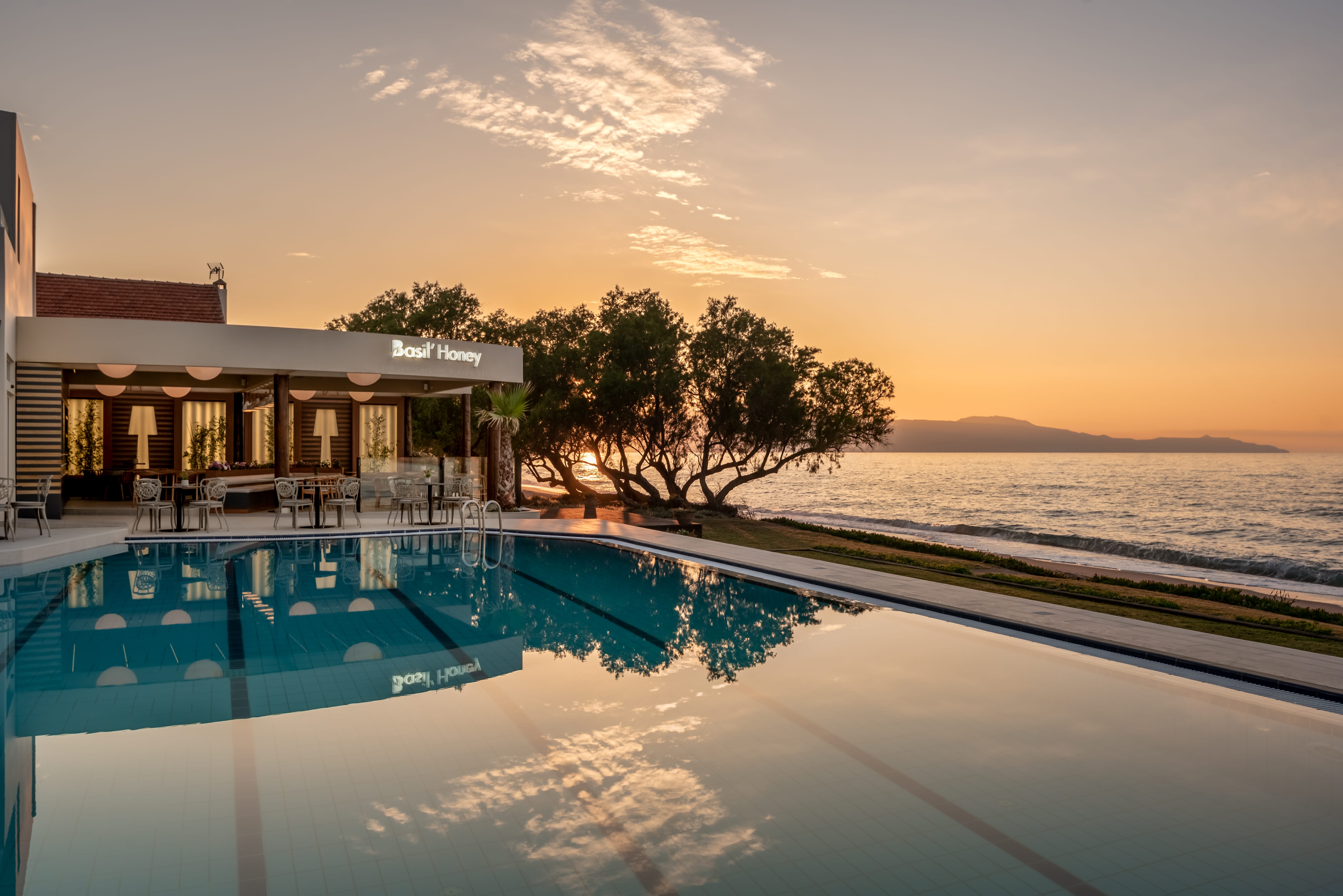 a pool next to a house