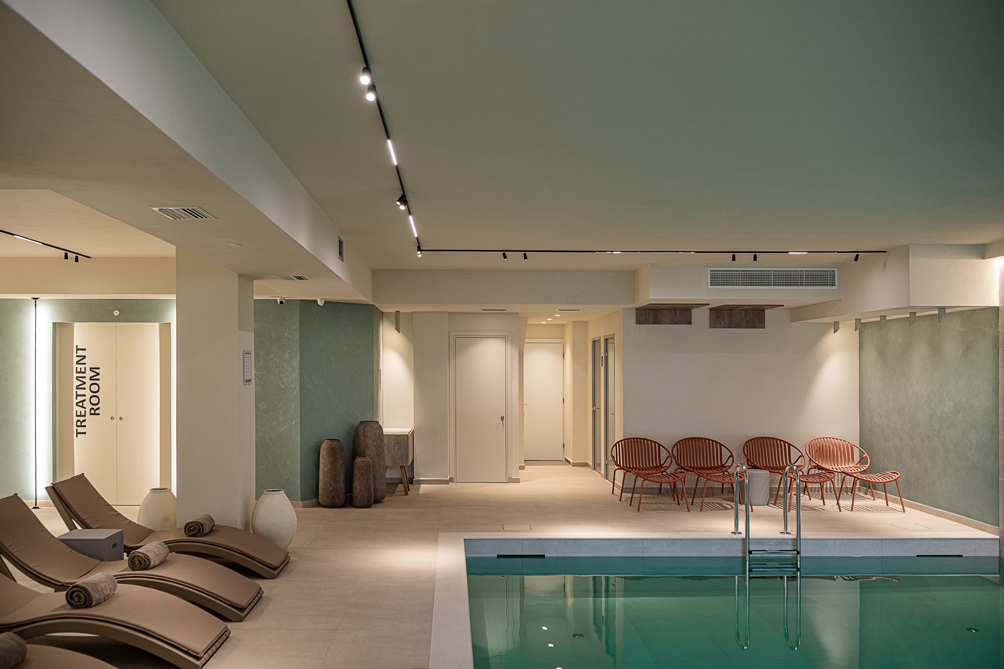 a swimming pool in a room