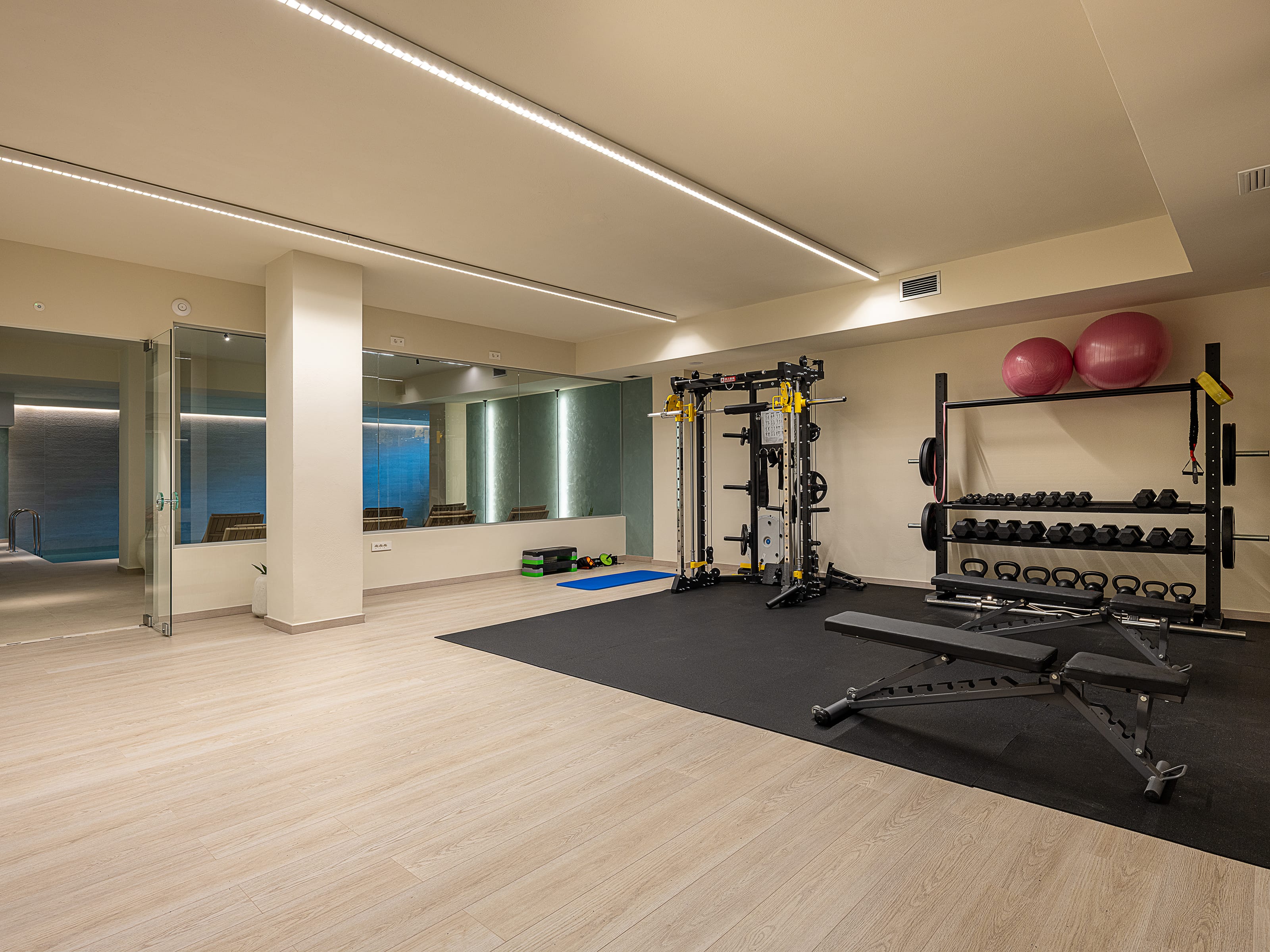 a gym with exercise equipment