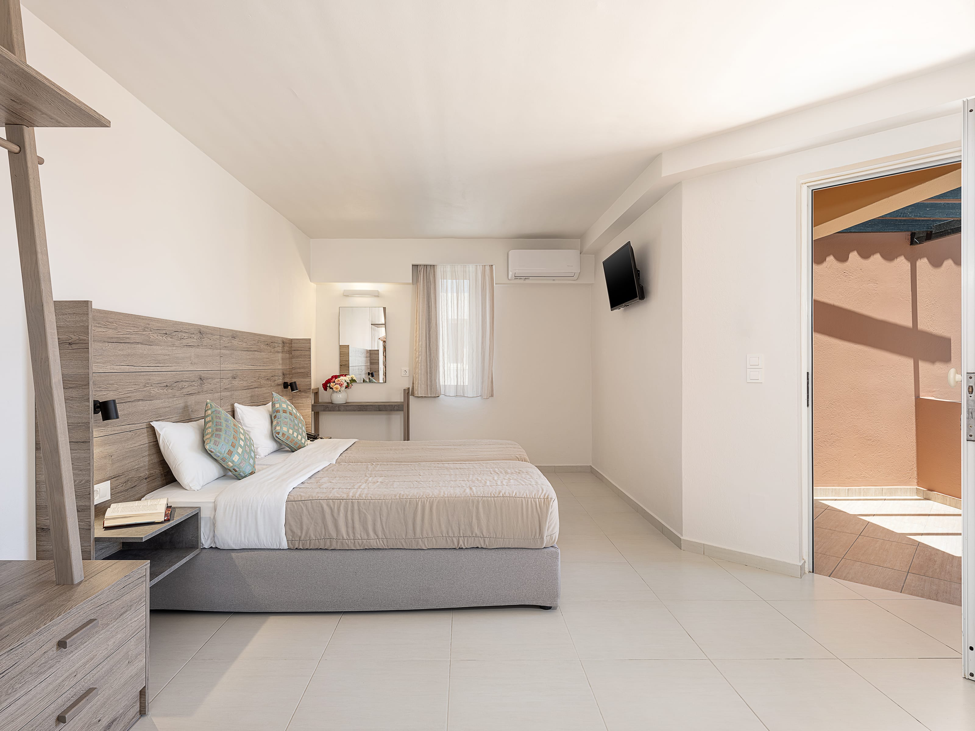 a bedroom with two beds