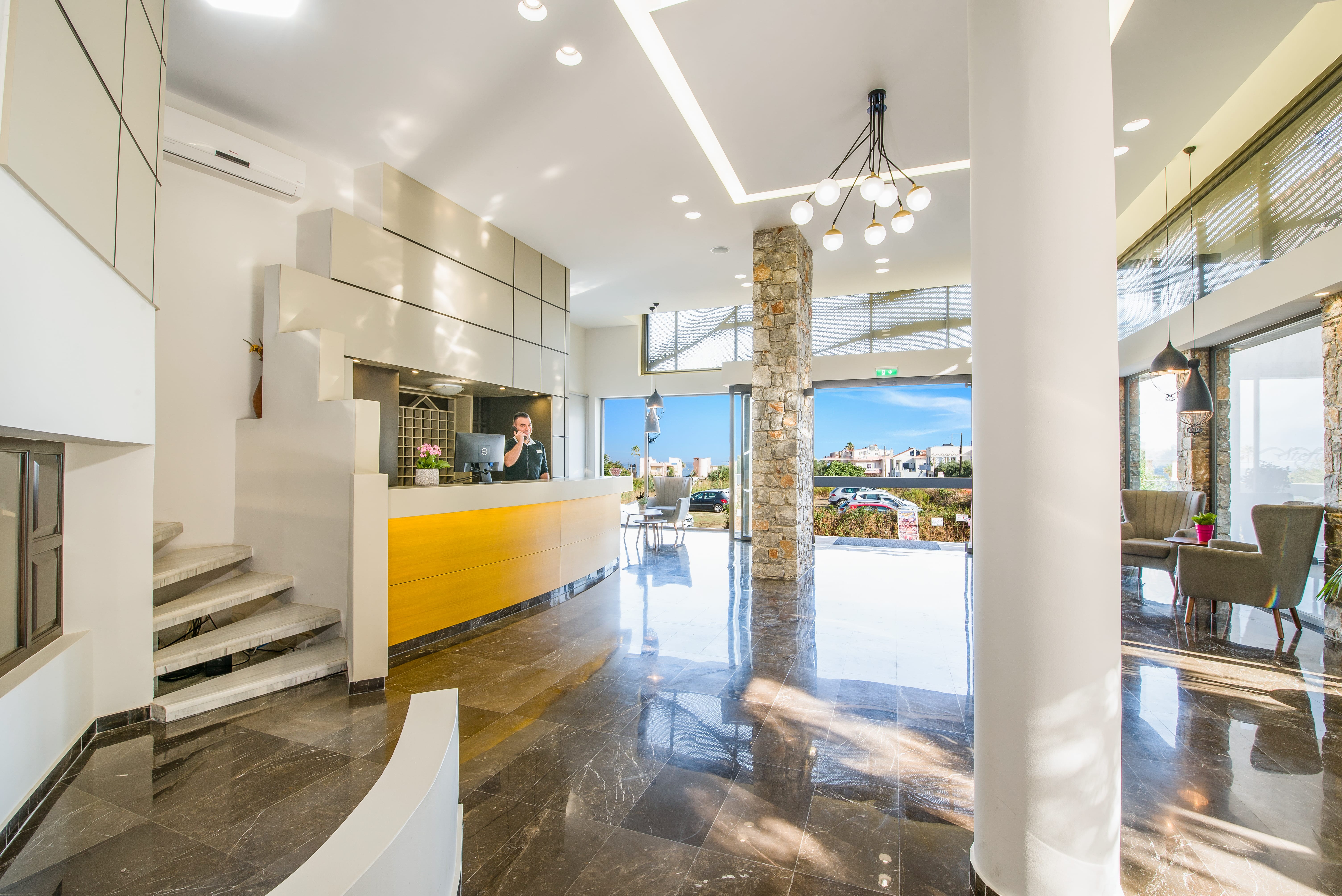 a room with a large glass door