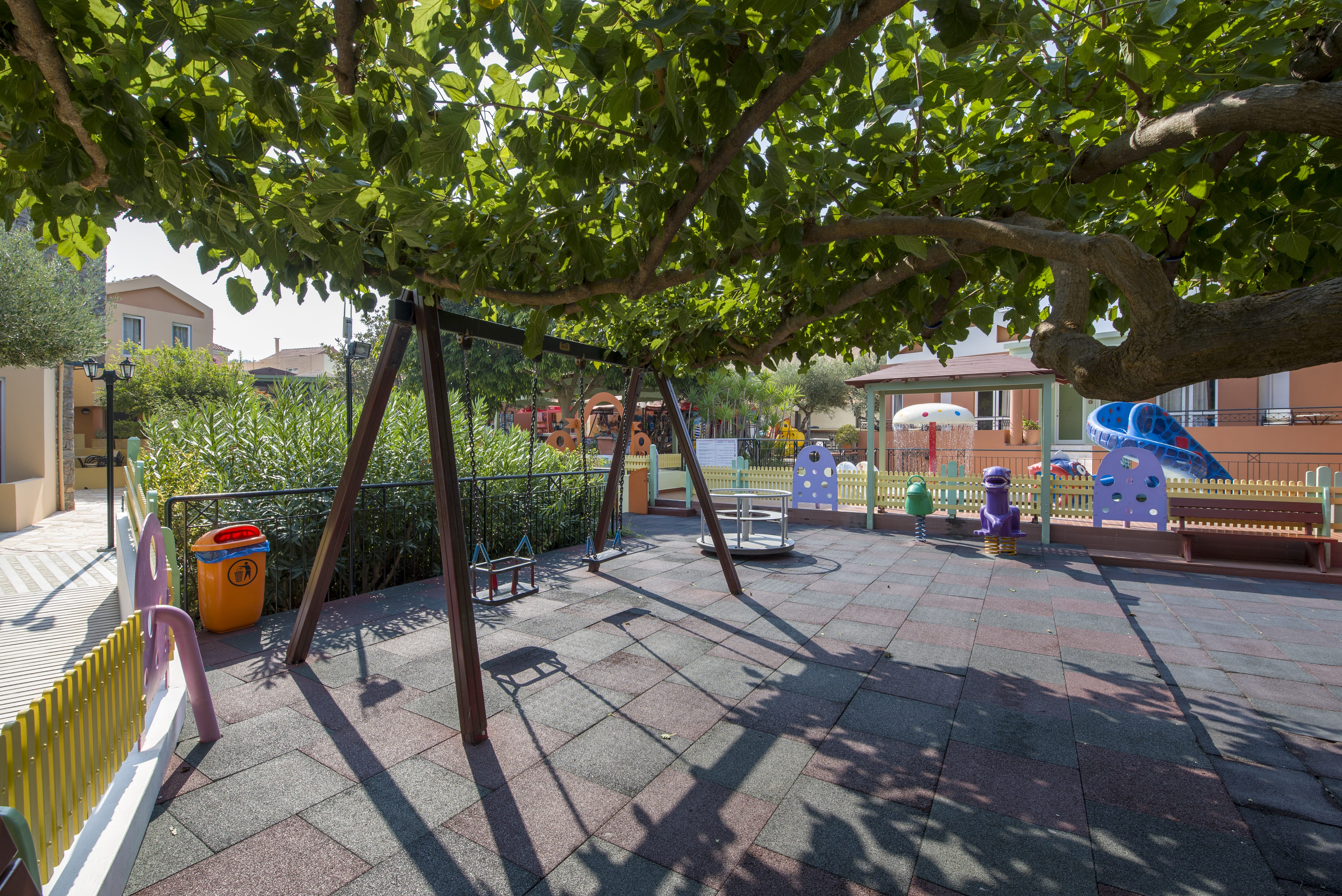 a swing set in a backyard