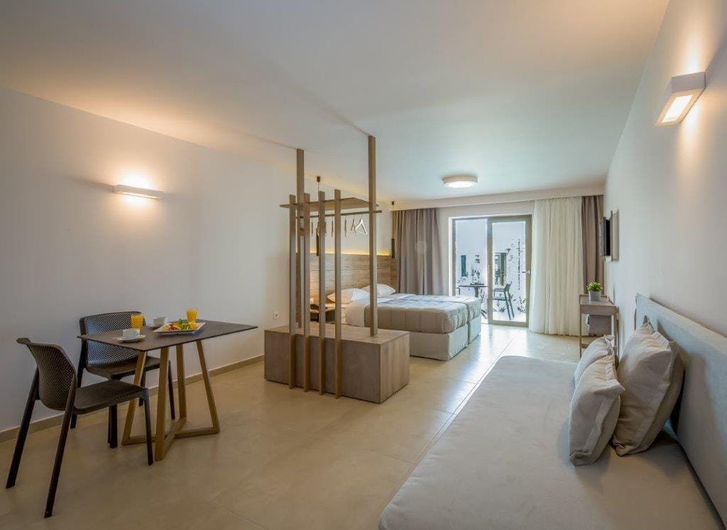 a room with a bed and a table