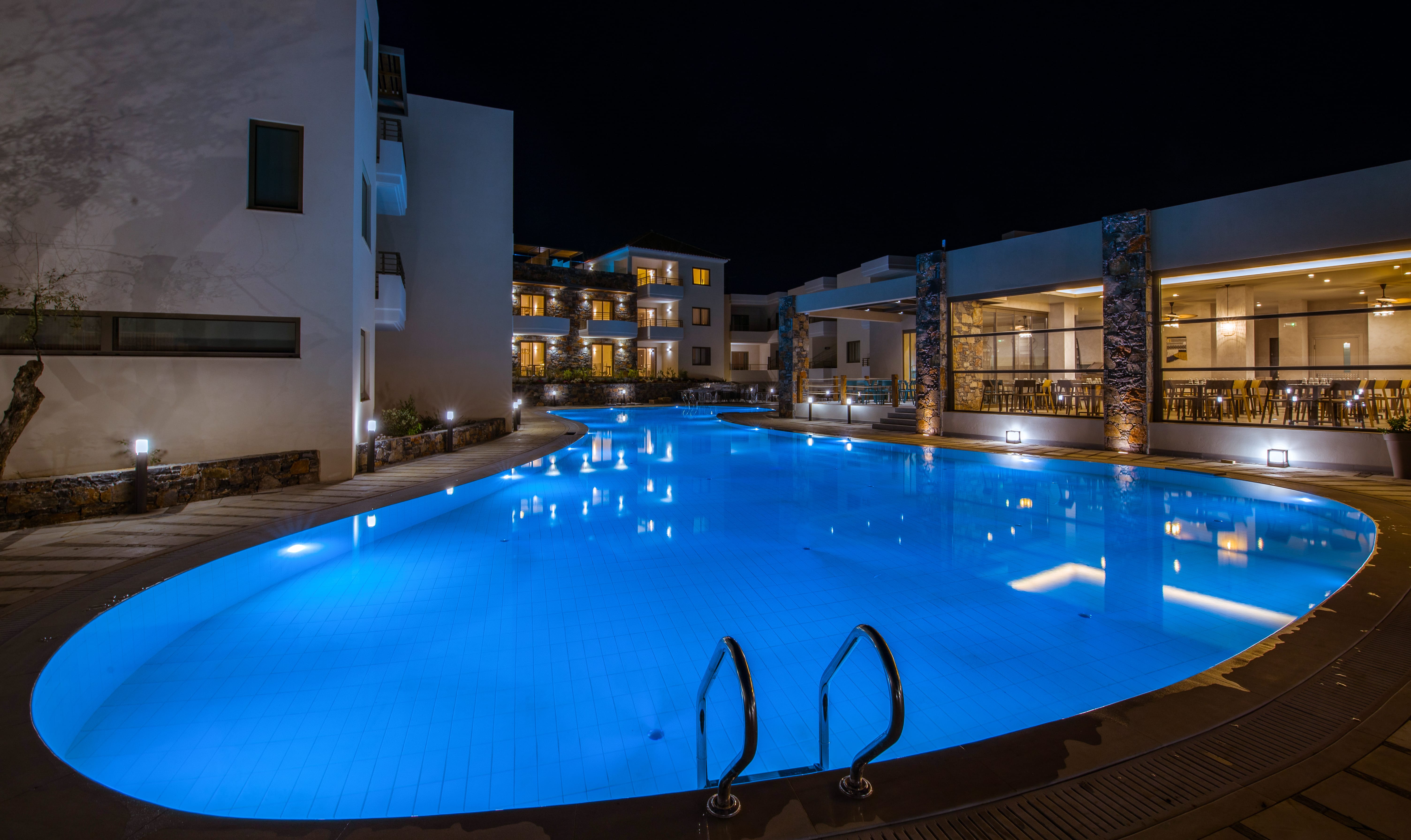 a swimming pool in a city