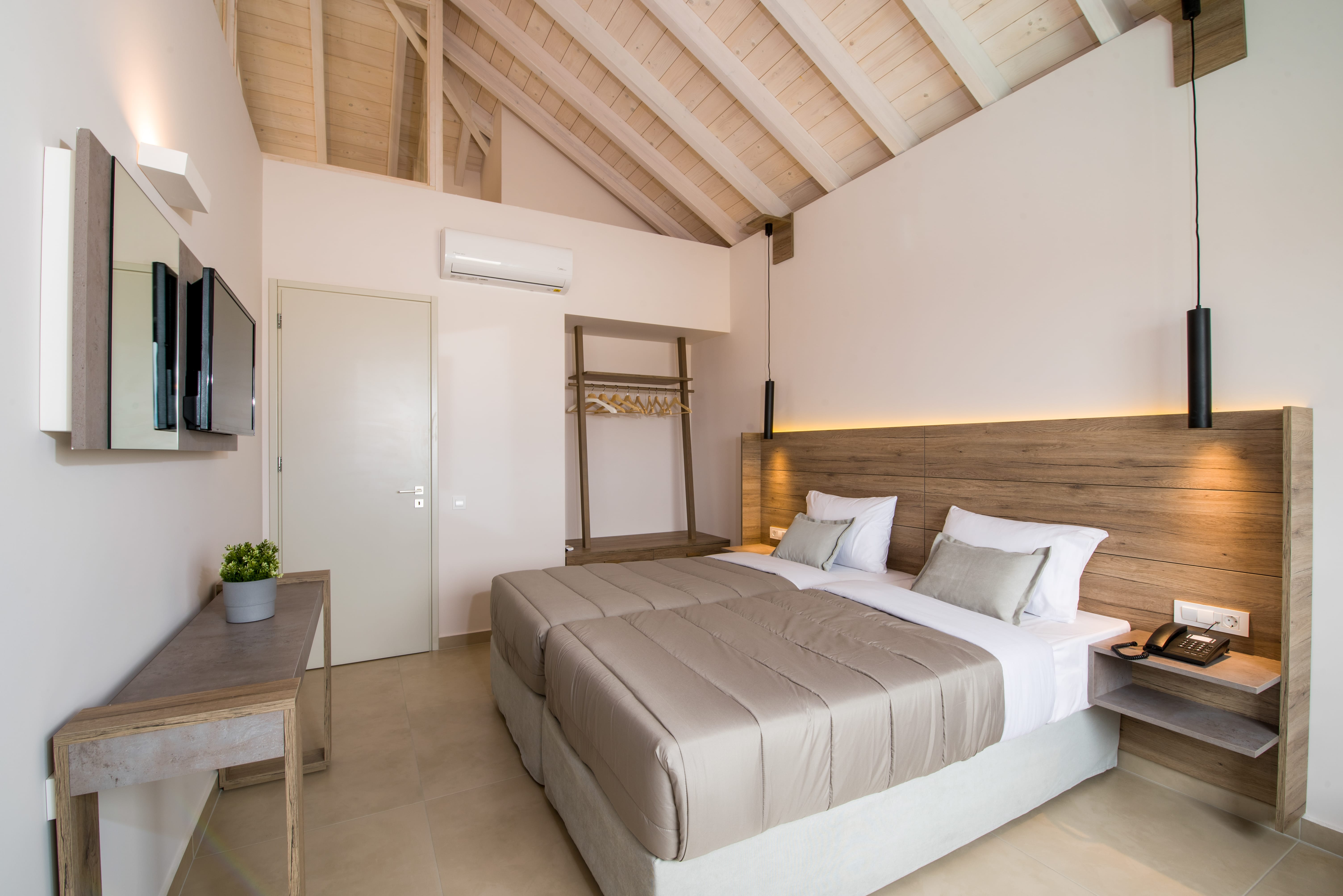 a room with a bed and a table