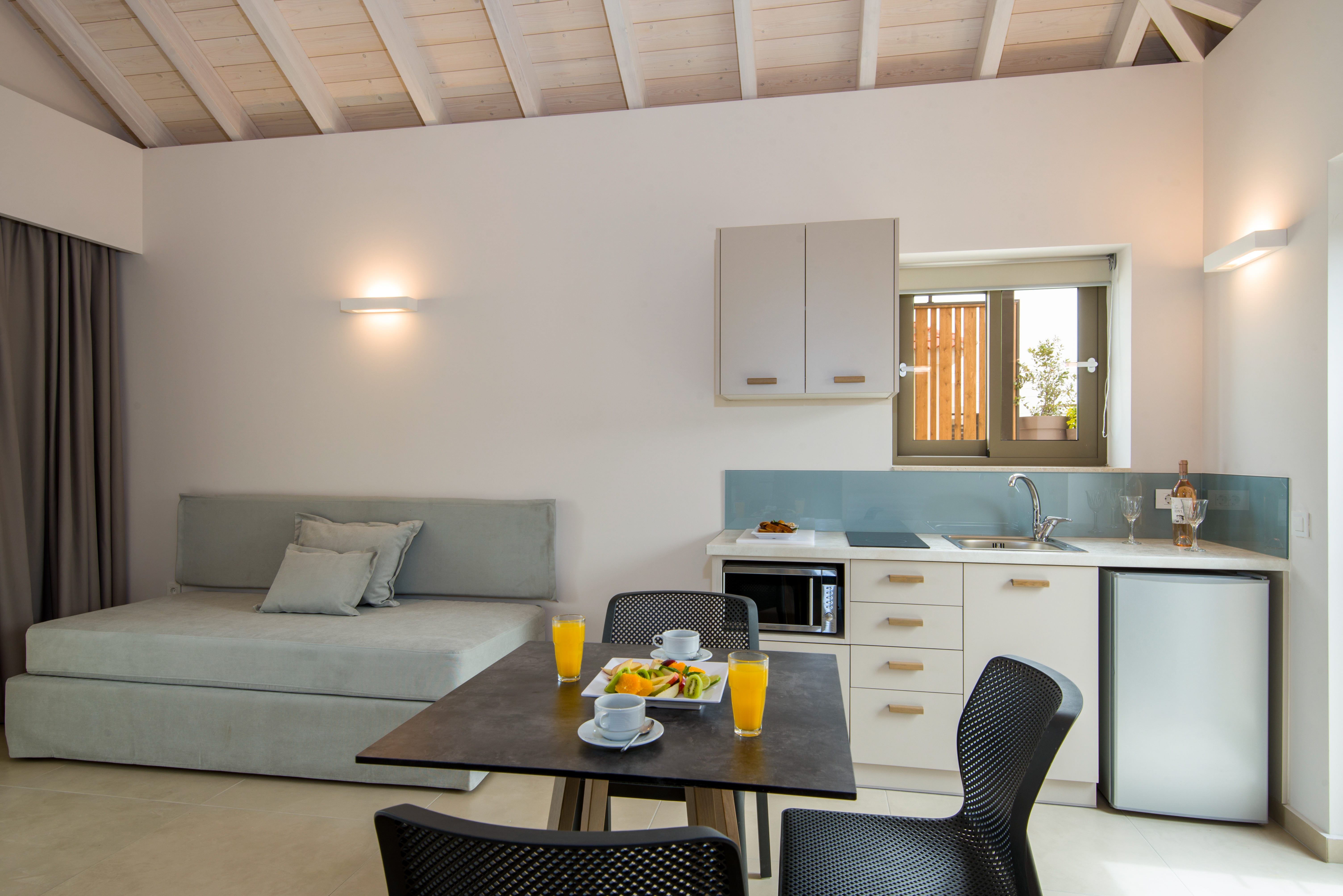 a living room with a couch and table