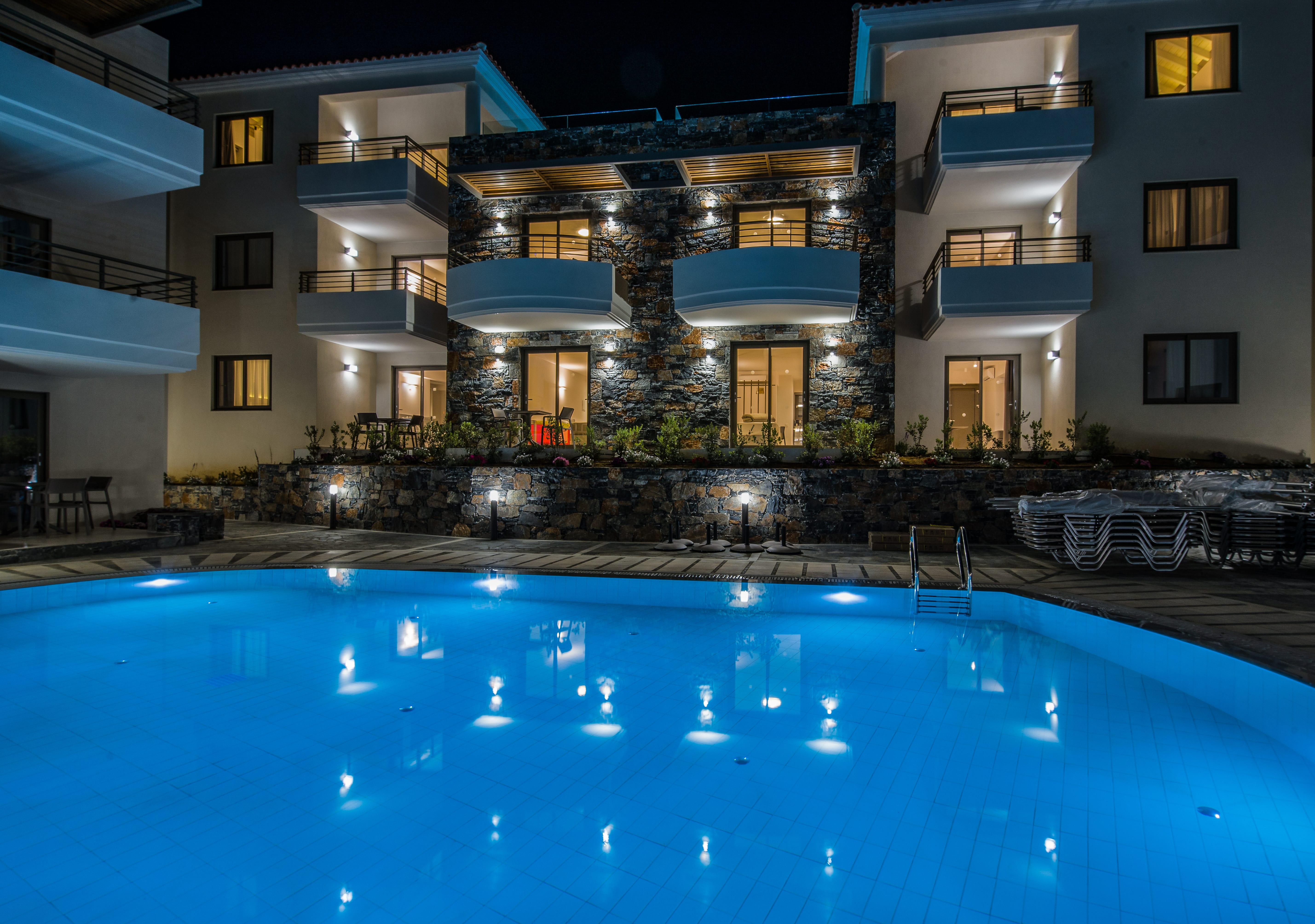 a swimming pool in a building