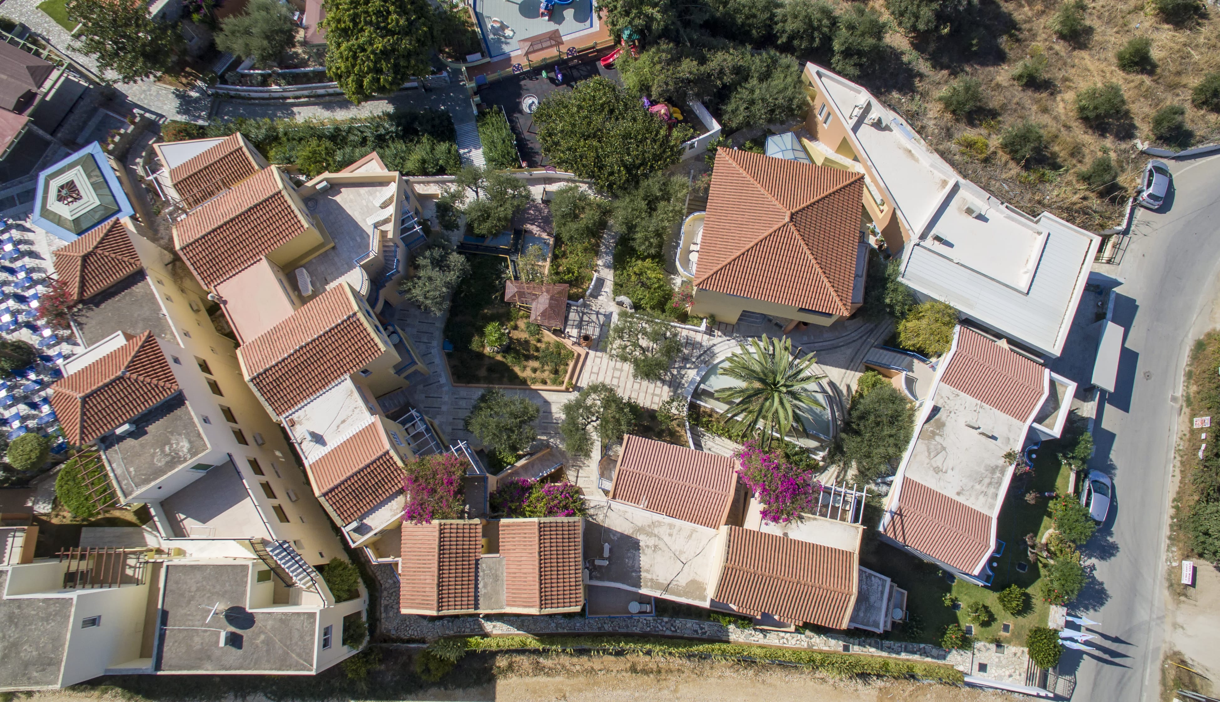a high angle view of a neighborhood