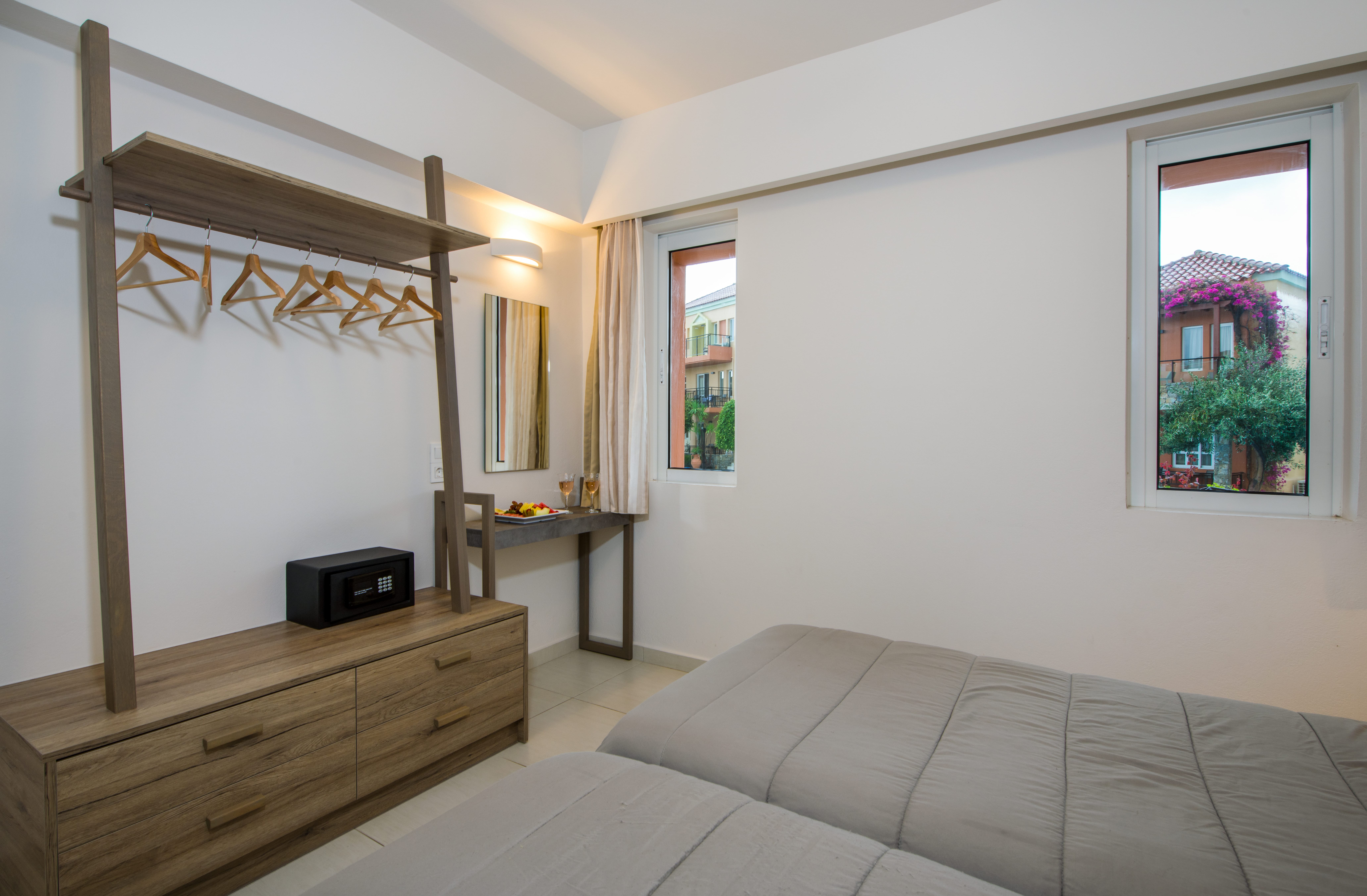 a living room with a white couch