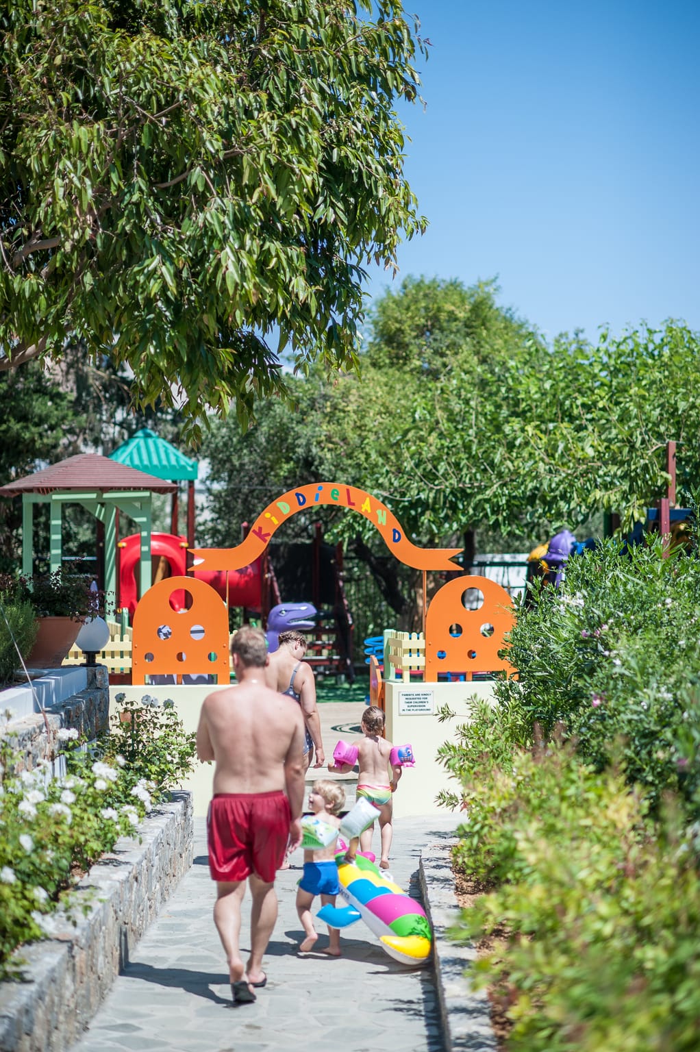 a group of people at a theme park