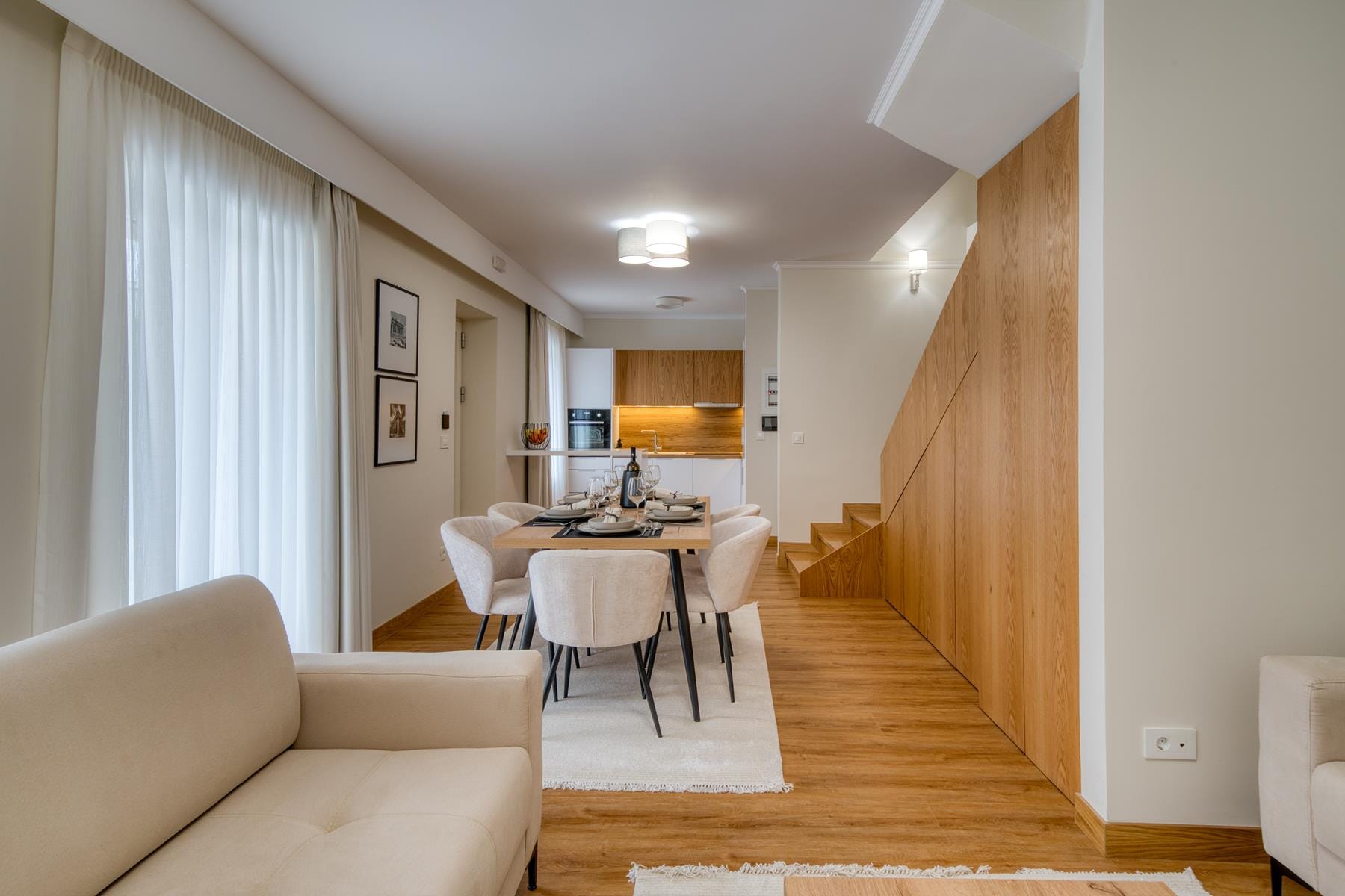 a room with a table and chairs