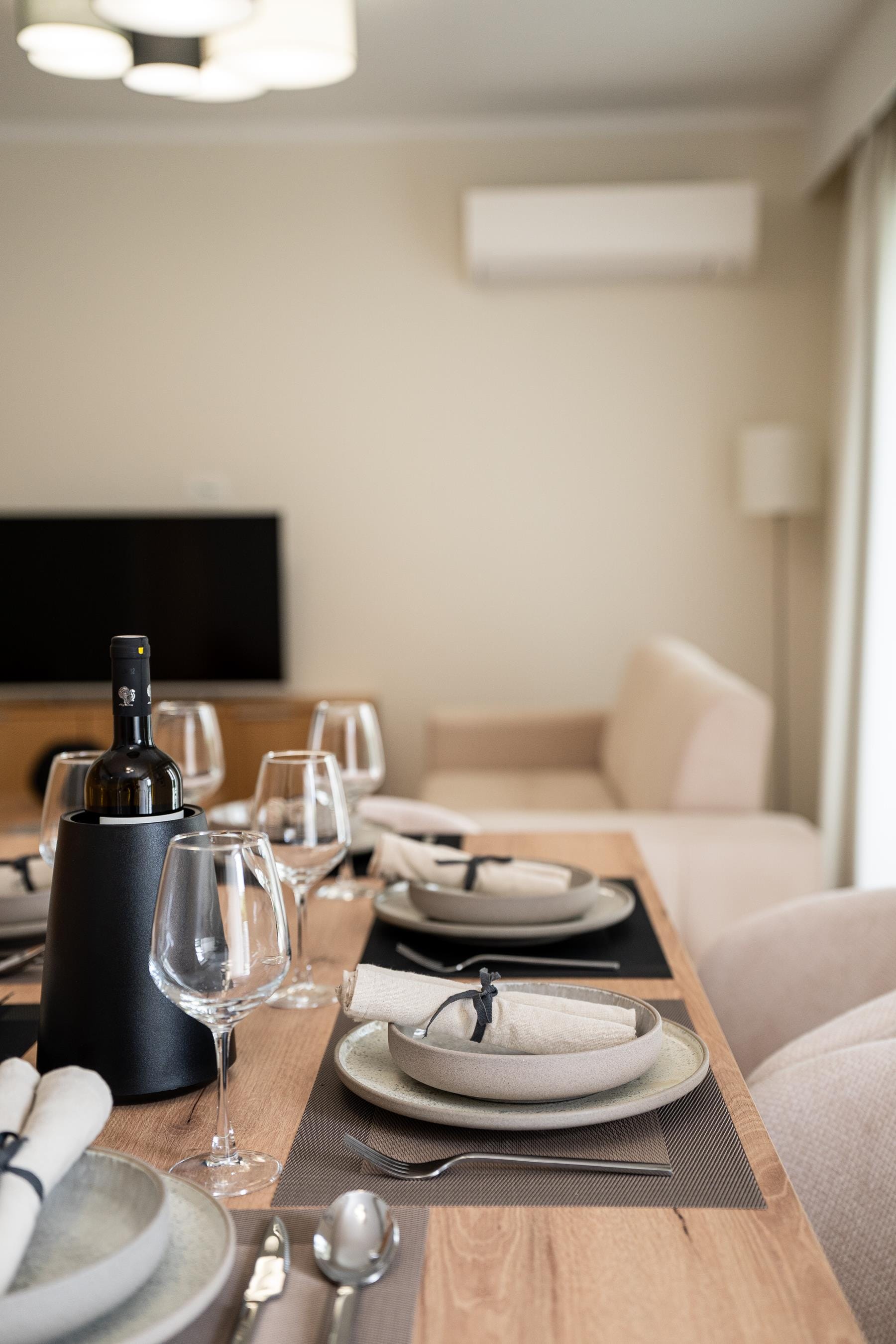 a table with plates and glasses