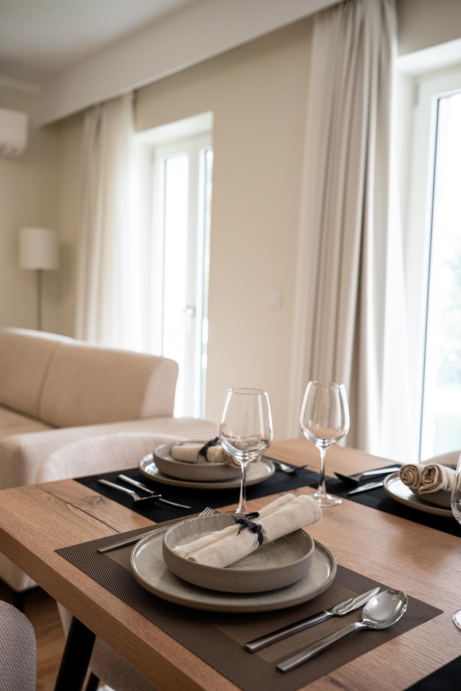 a table with plates and glasses on it