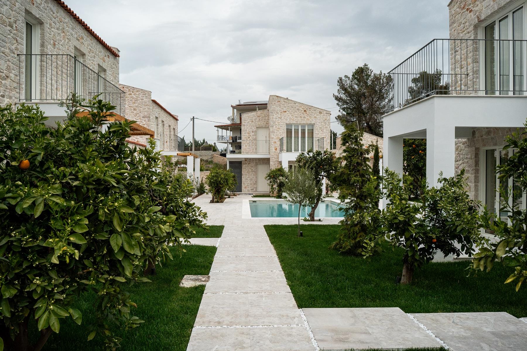 a courtyard between buildings
