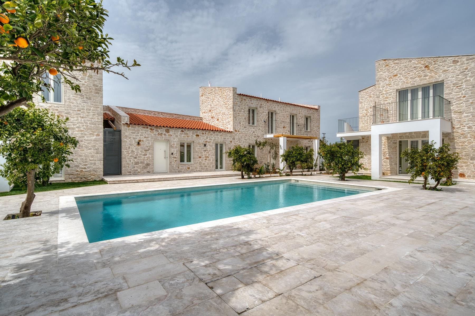 a pool in a courtyard