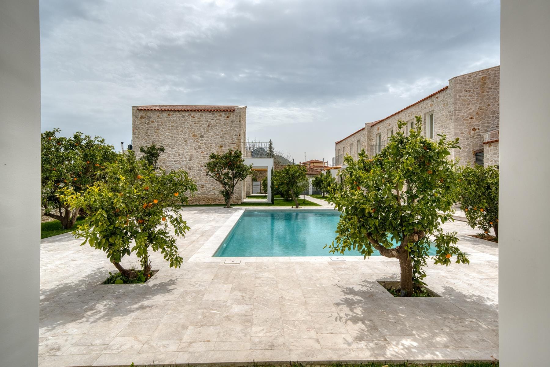 a pool in a courtyard