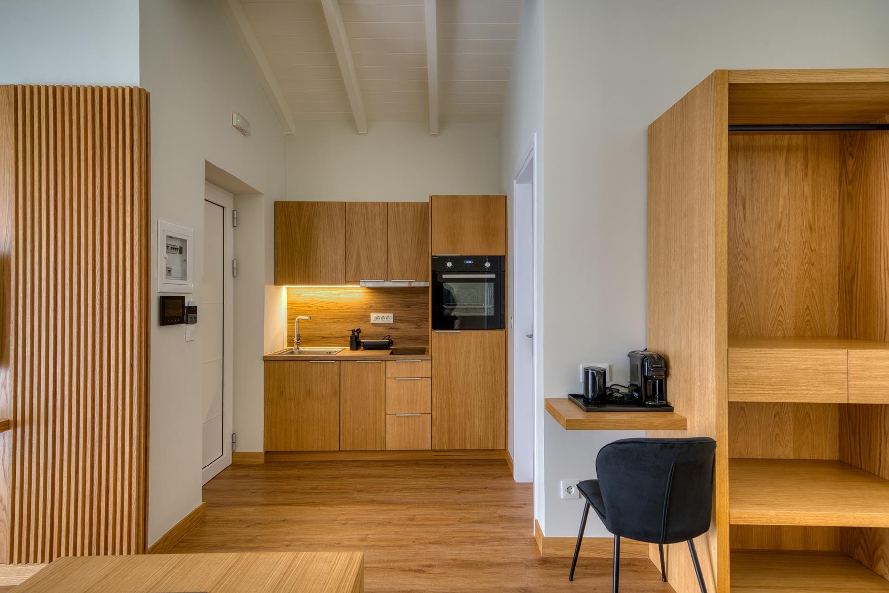 a room with a chair and a table