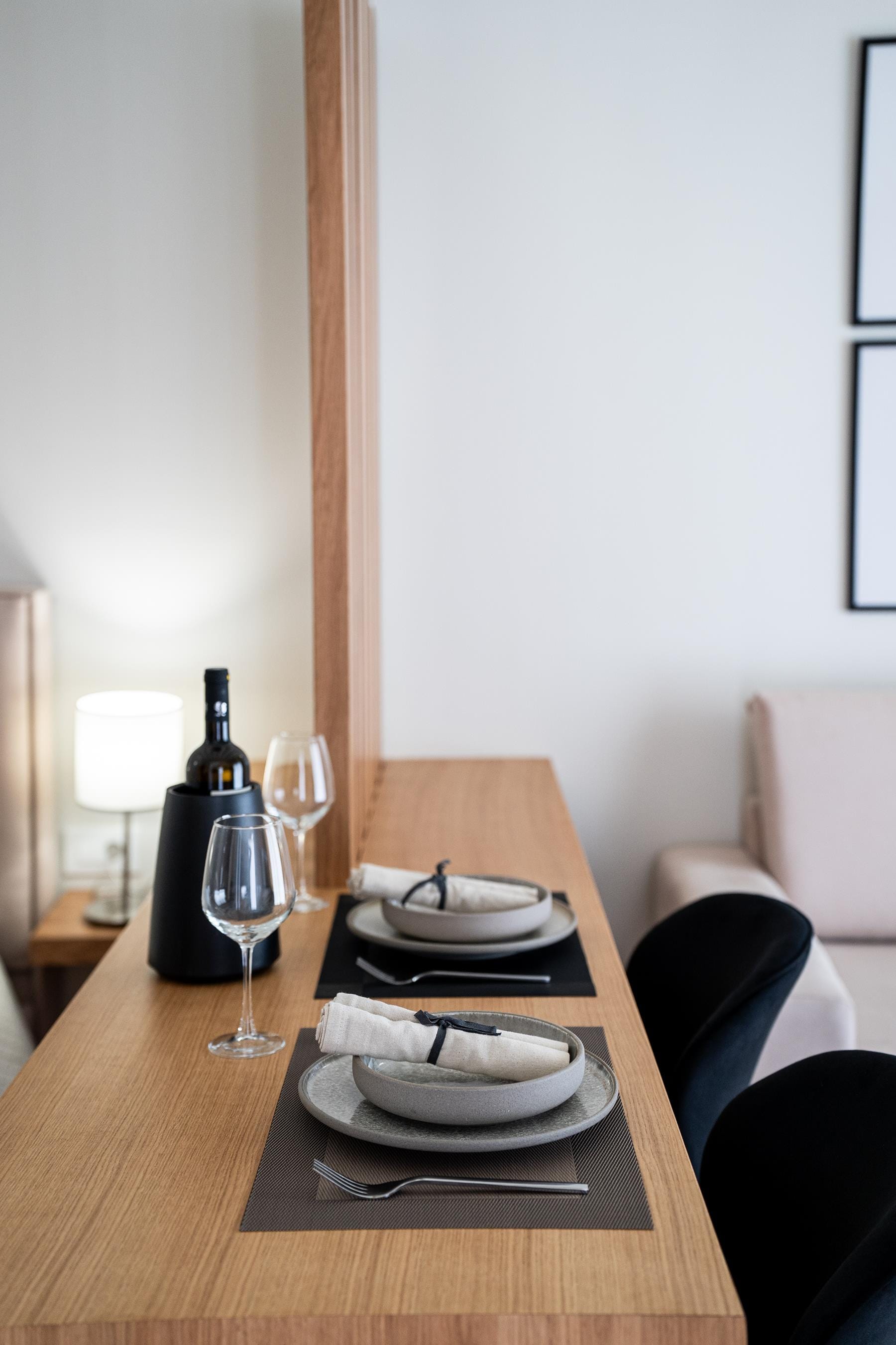 a table with plates and glasses on it