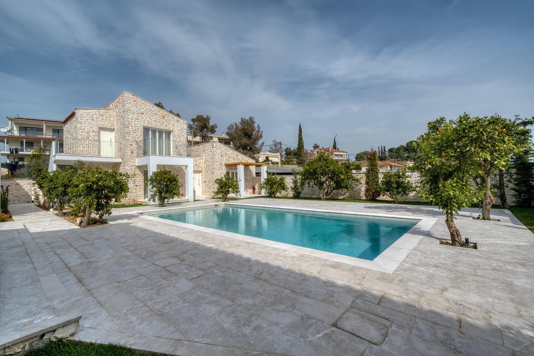 a swimming pool in a backyard