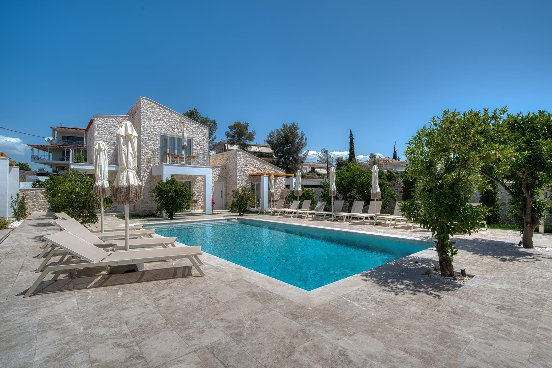 a pool in a courtyard