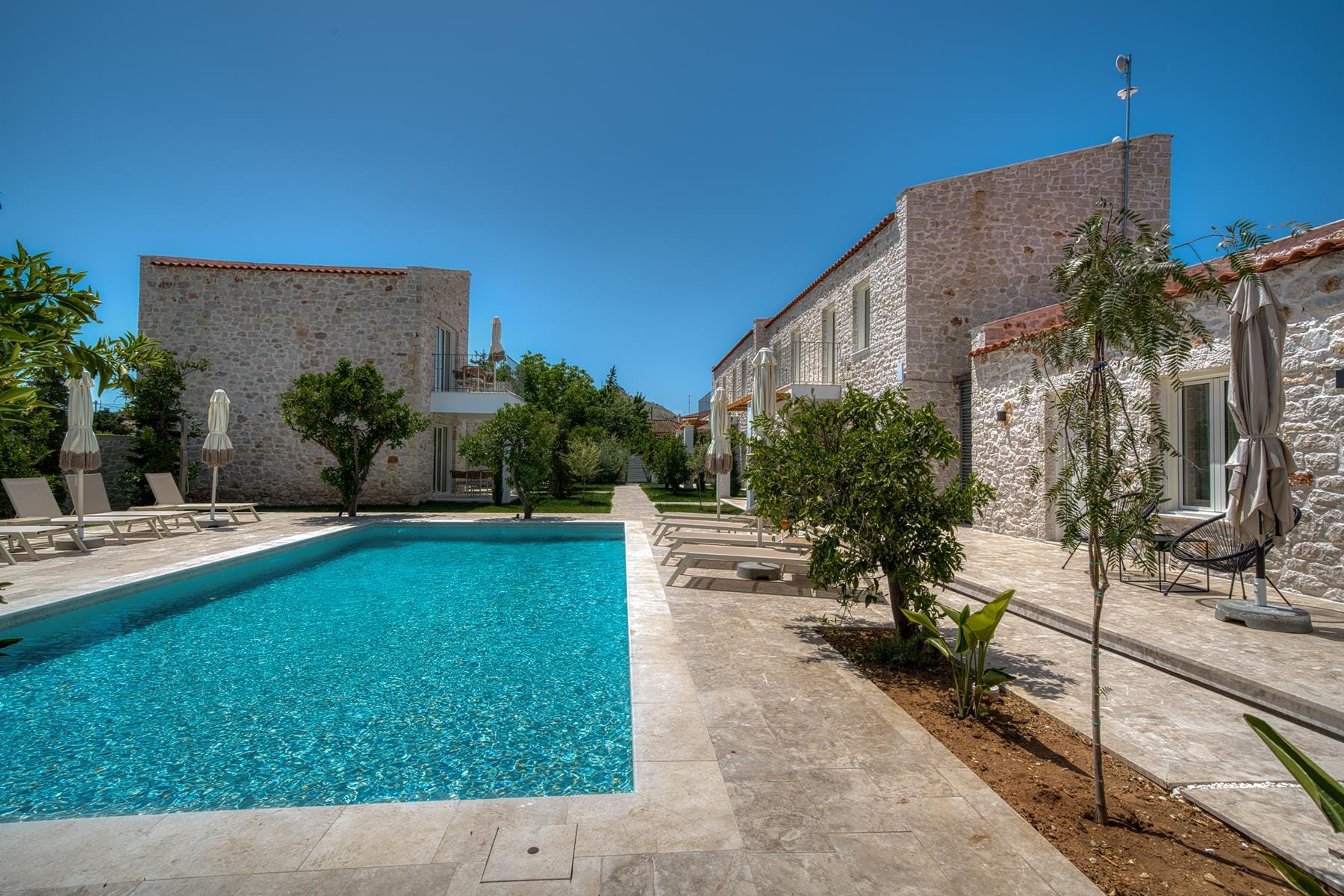 a pool in a courtyard