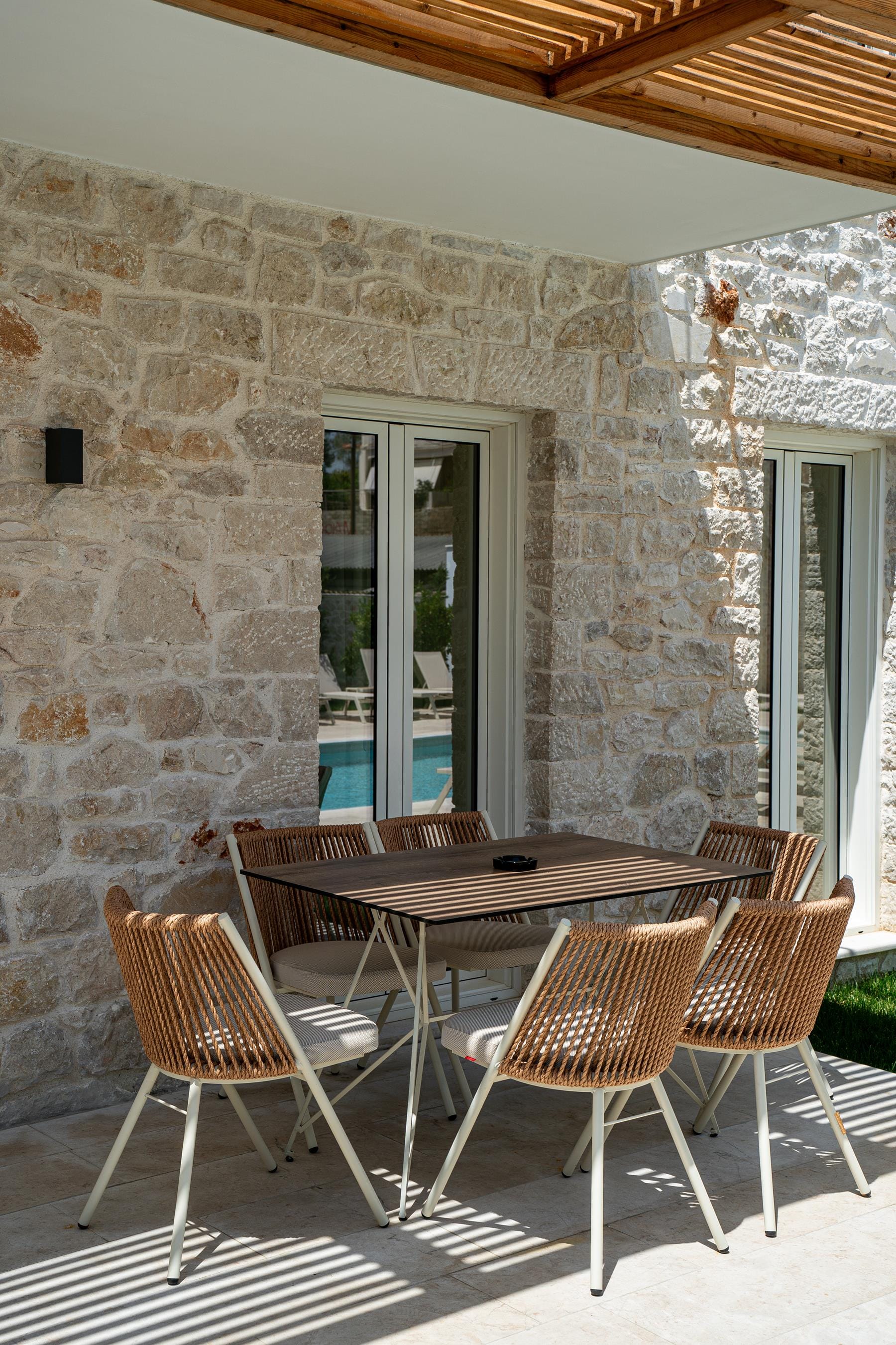 a table and chairs outside