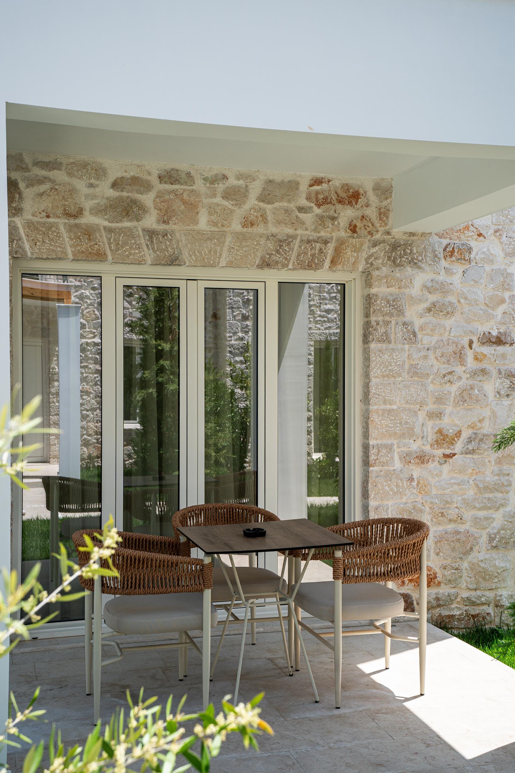 a table and chairs outside