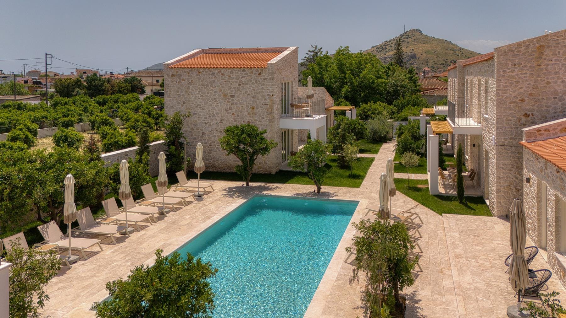 a pool in a courtyard