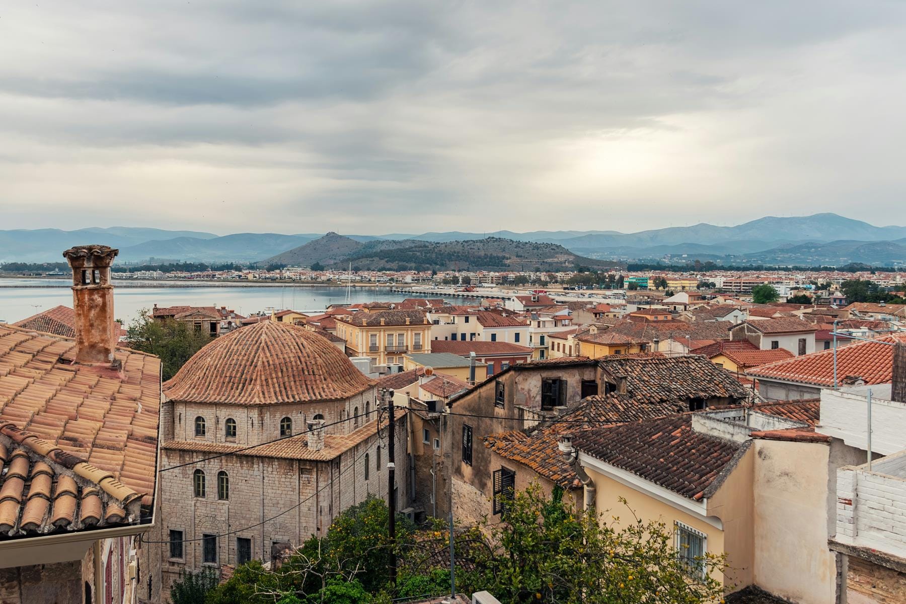a city with red roofs