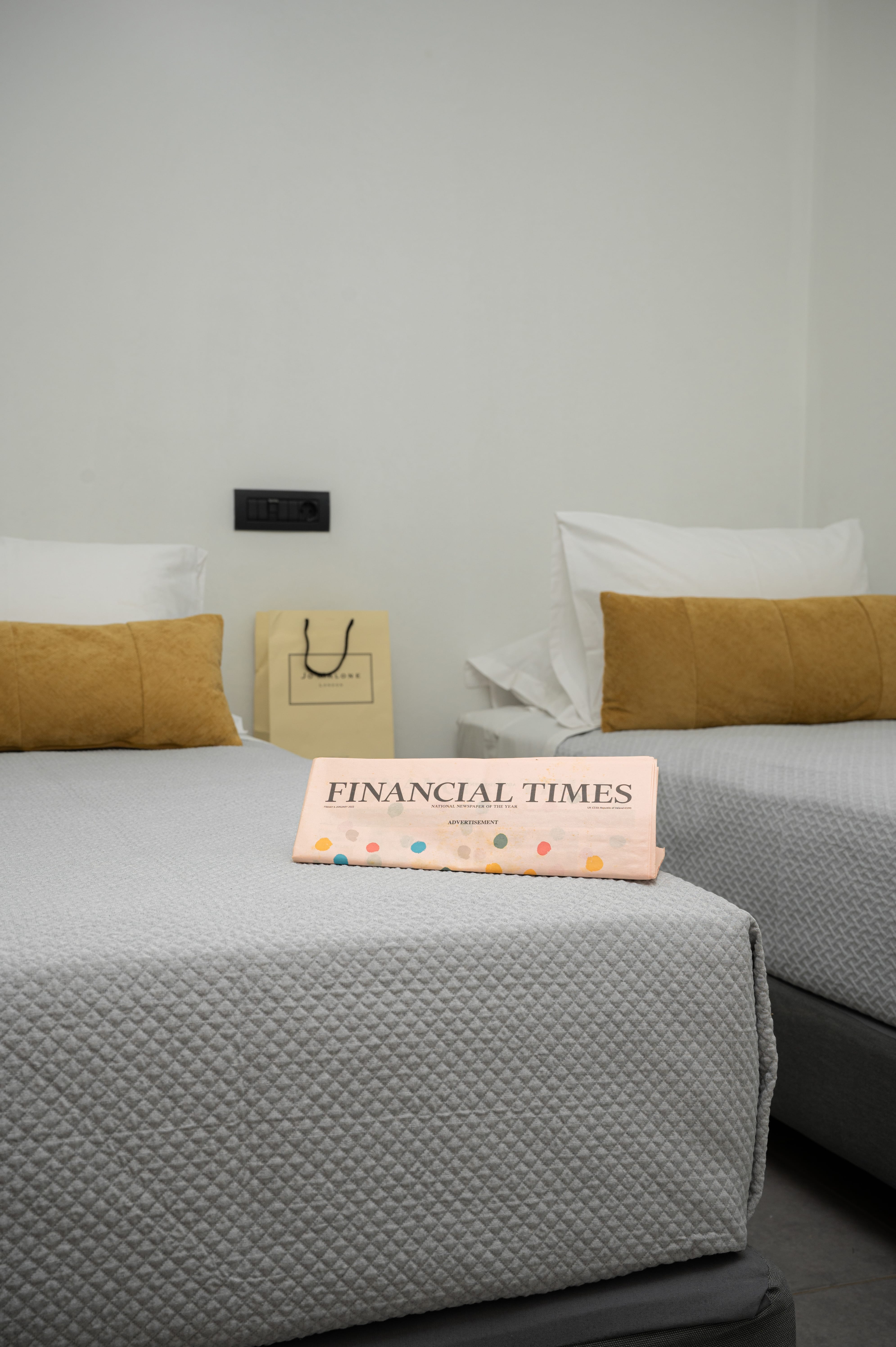 a bed with a sign on it