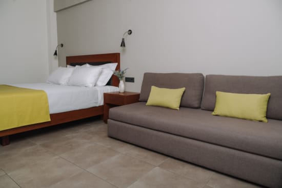 a couch and a bed in a room