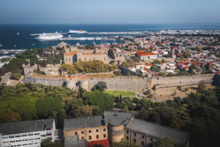 a city with many buildings and trees