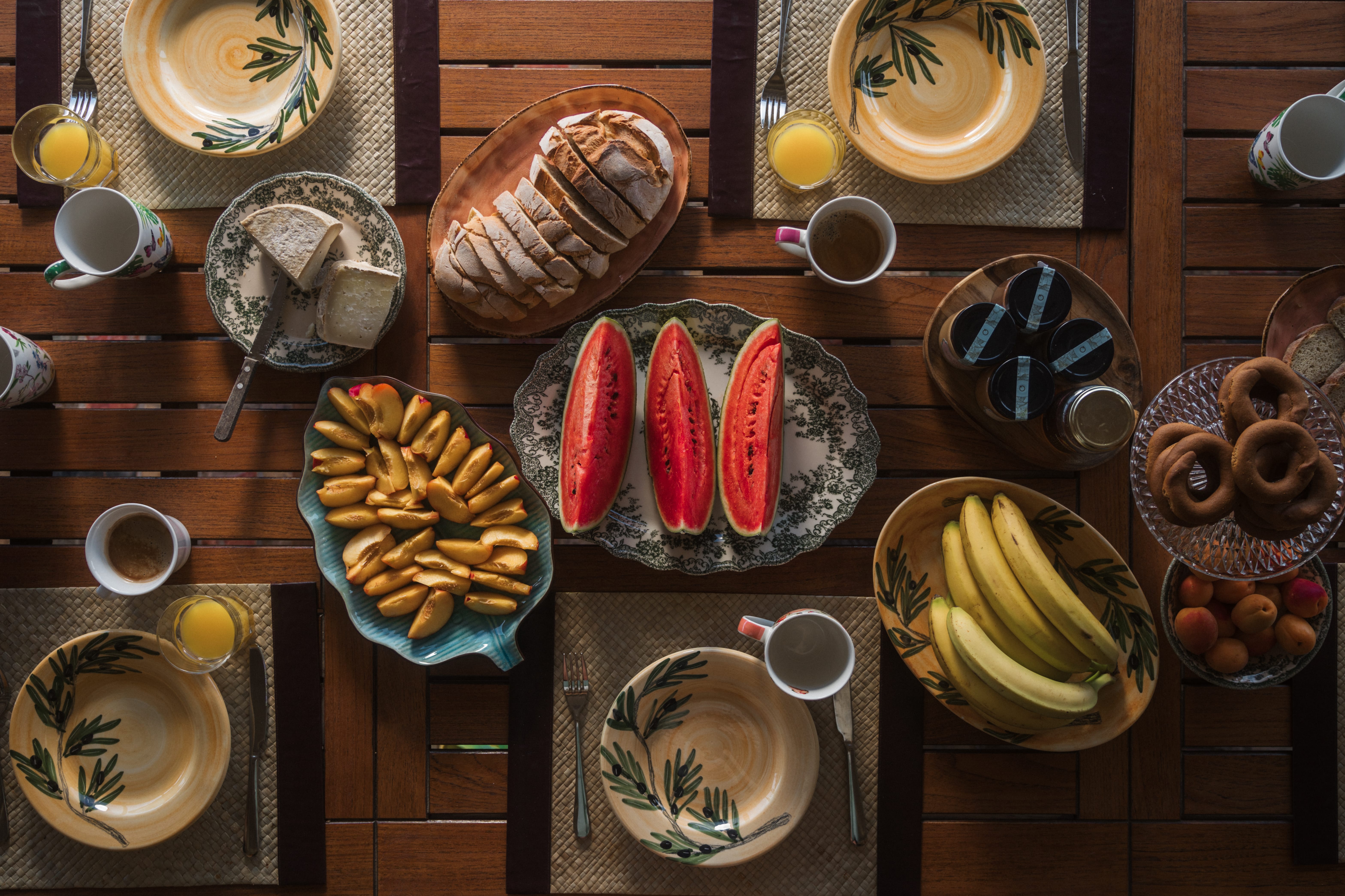 a table is filled with food