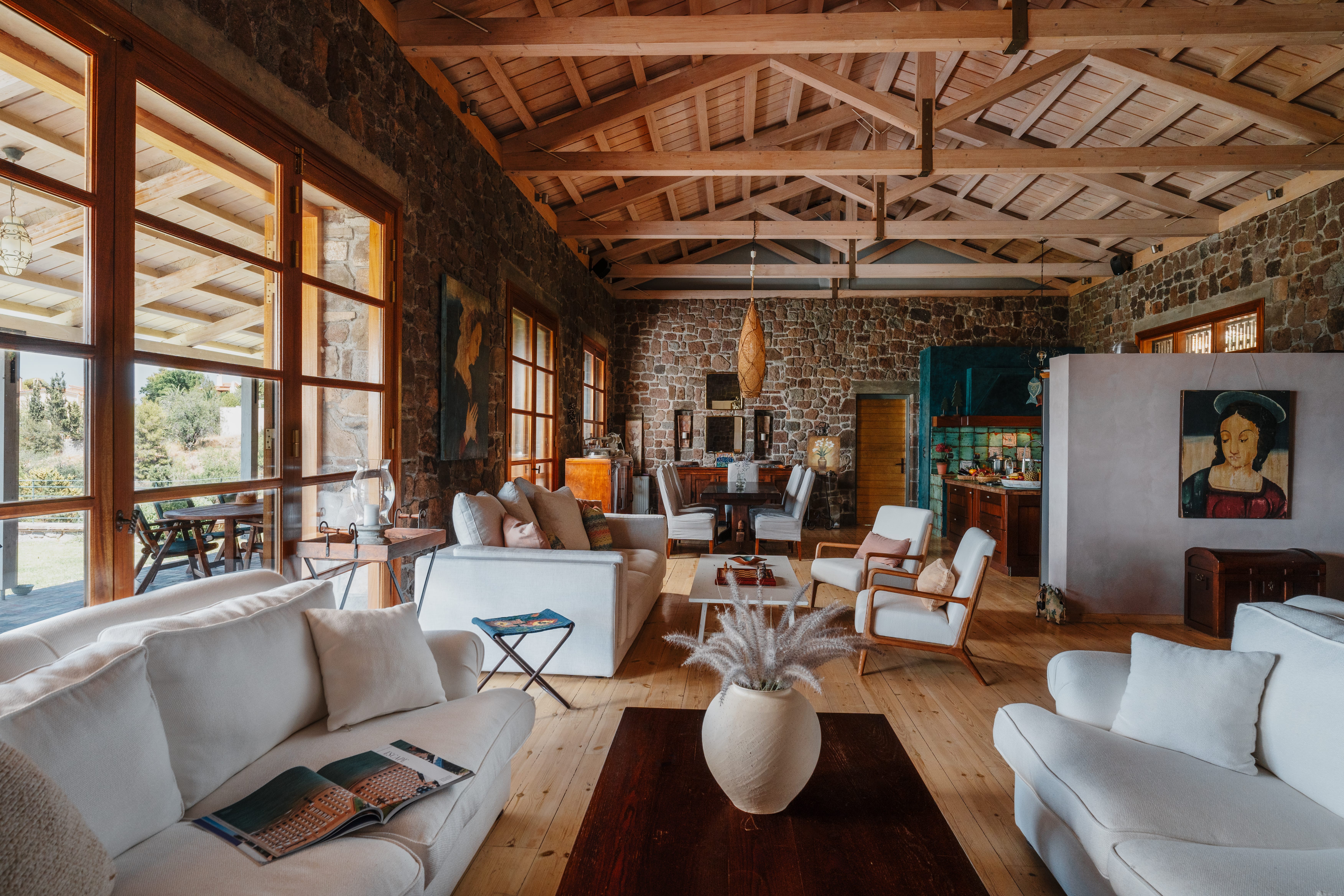 a living room with a large window