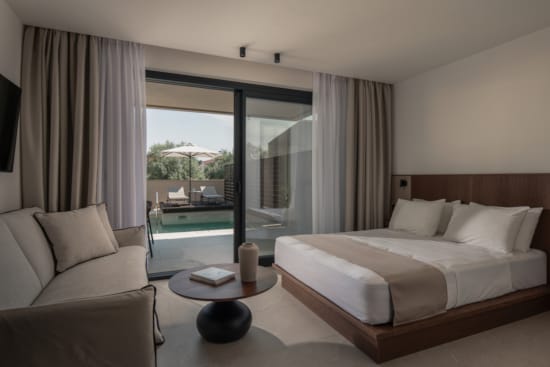 a room with a large glass door