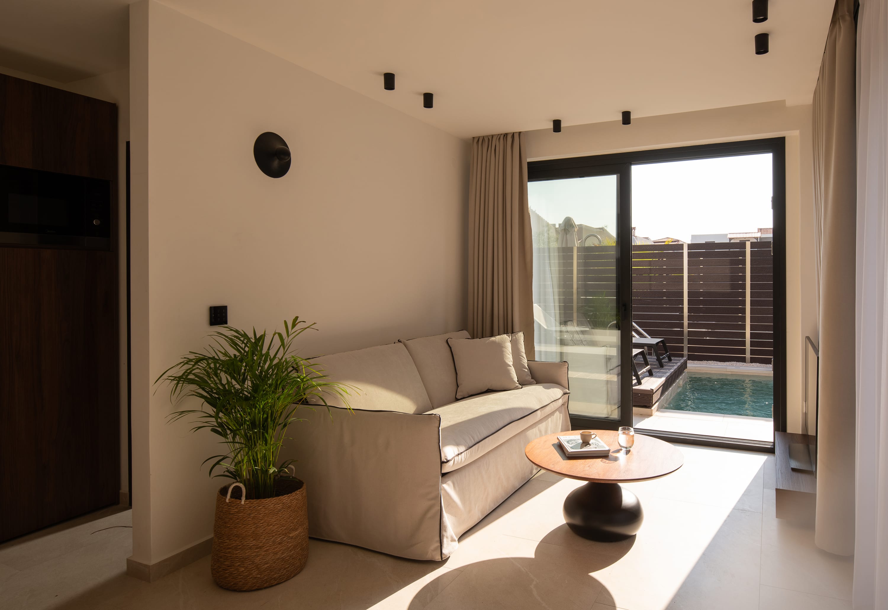 a living room with a large window