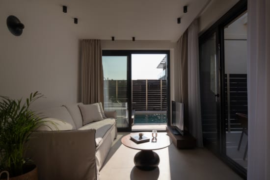 a living room with a large window