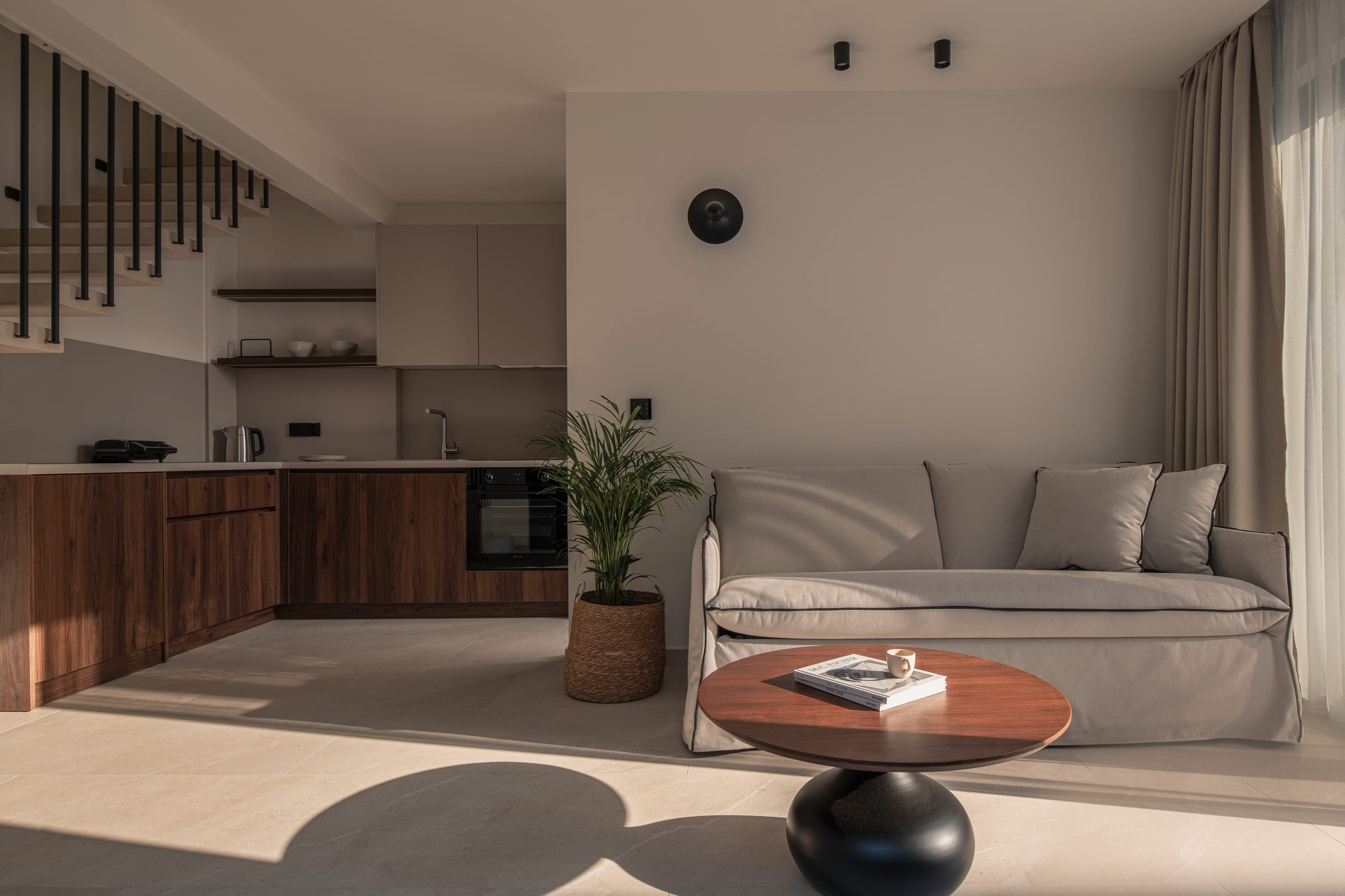 a living room with a couch and a coffee table