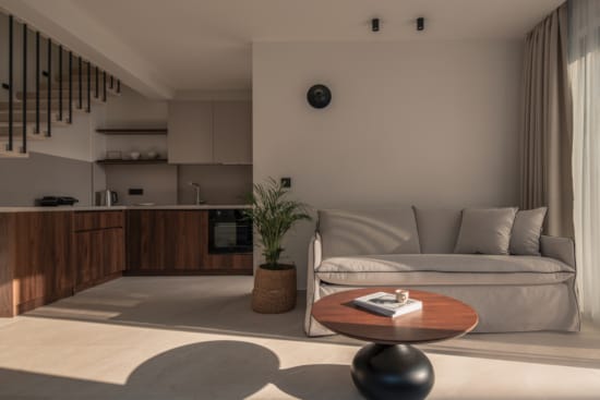 a living room with a couch and a coffee table