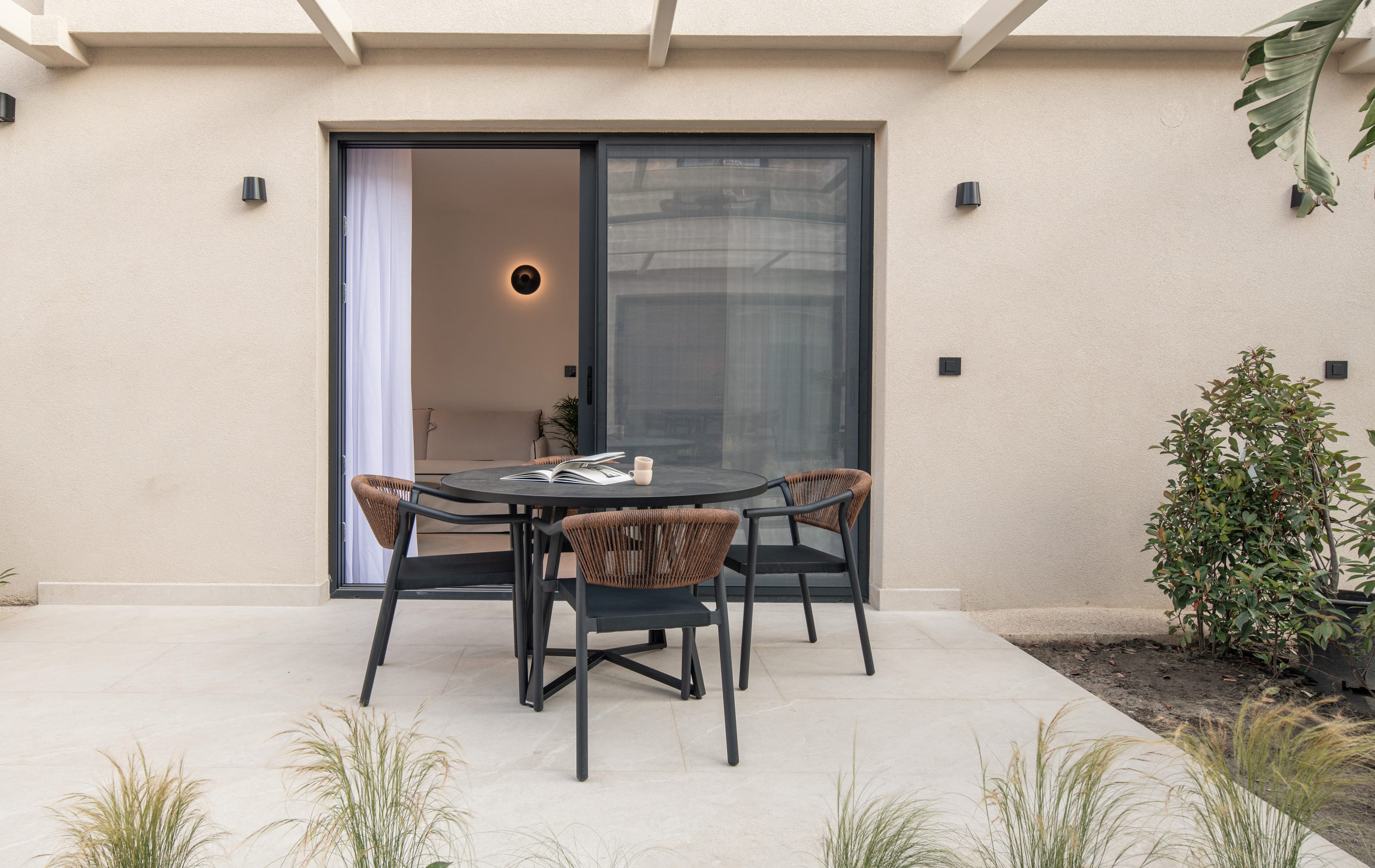 a table and chairs in a room