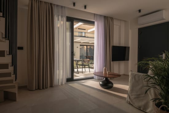 a living room with a large window