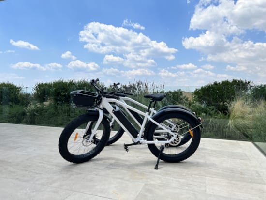 a bicycle parked on a road
