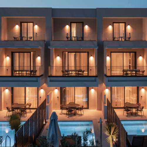 a house with a pool and a deck with a pool