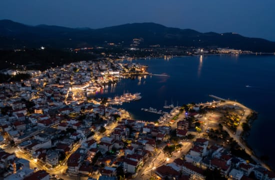 a city next to a body of water