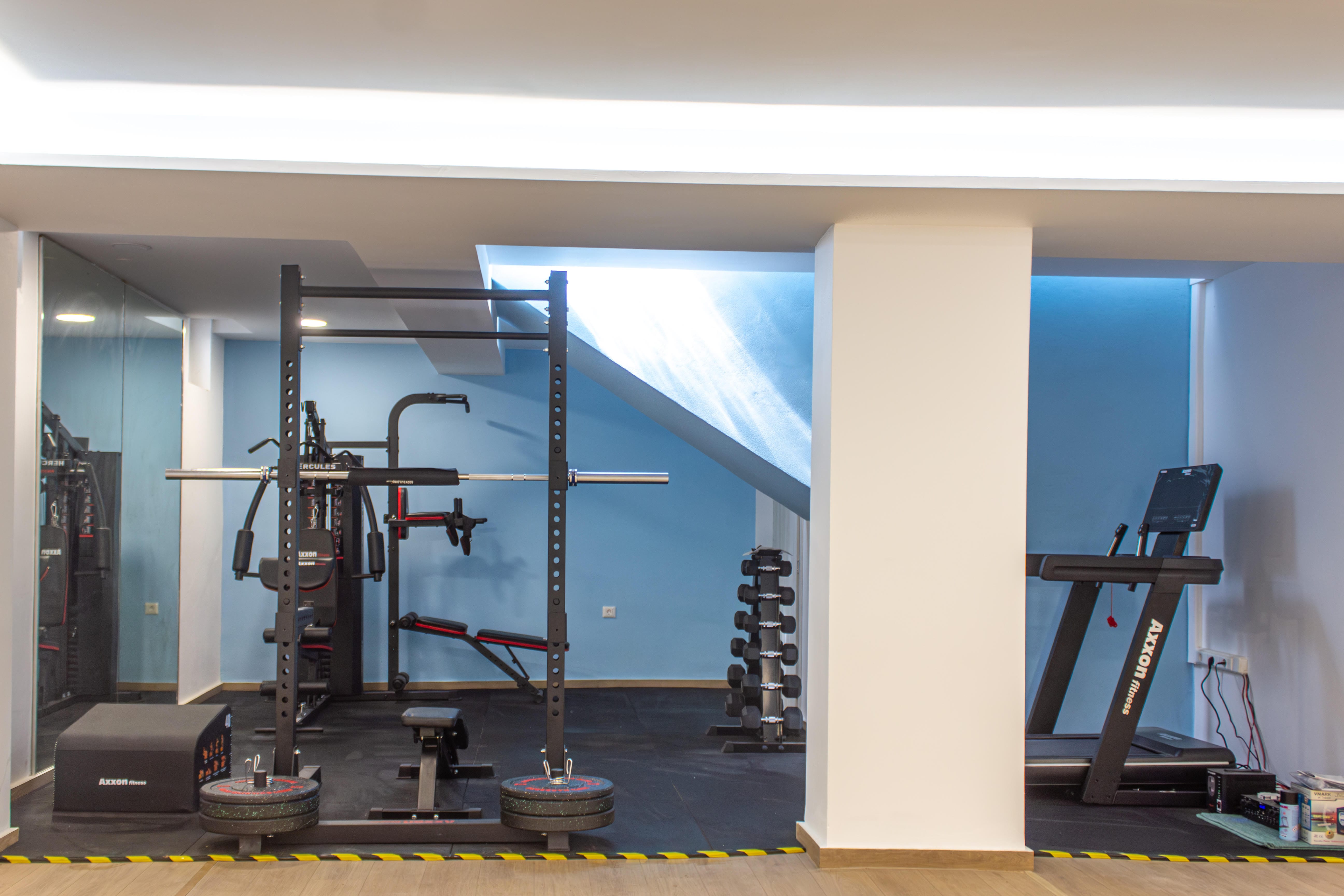 a room with equipment and a window