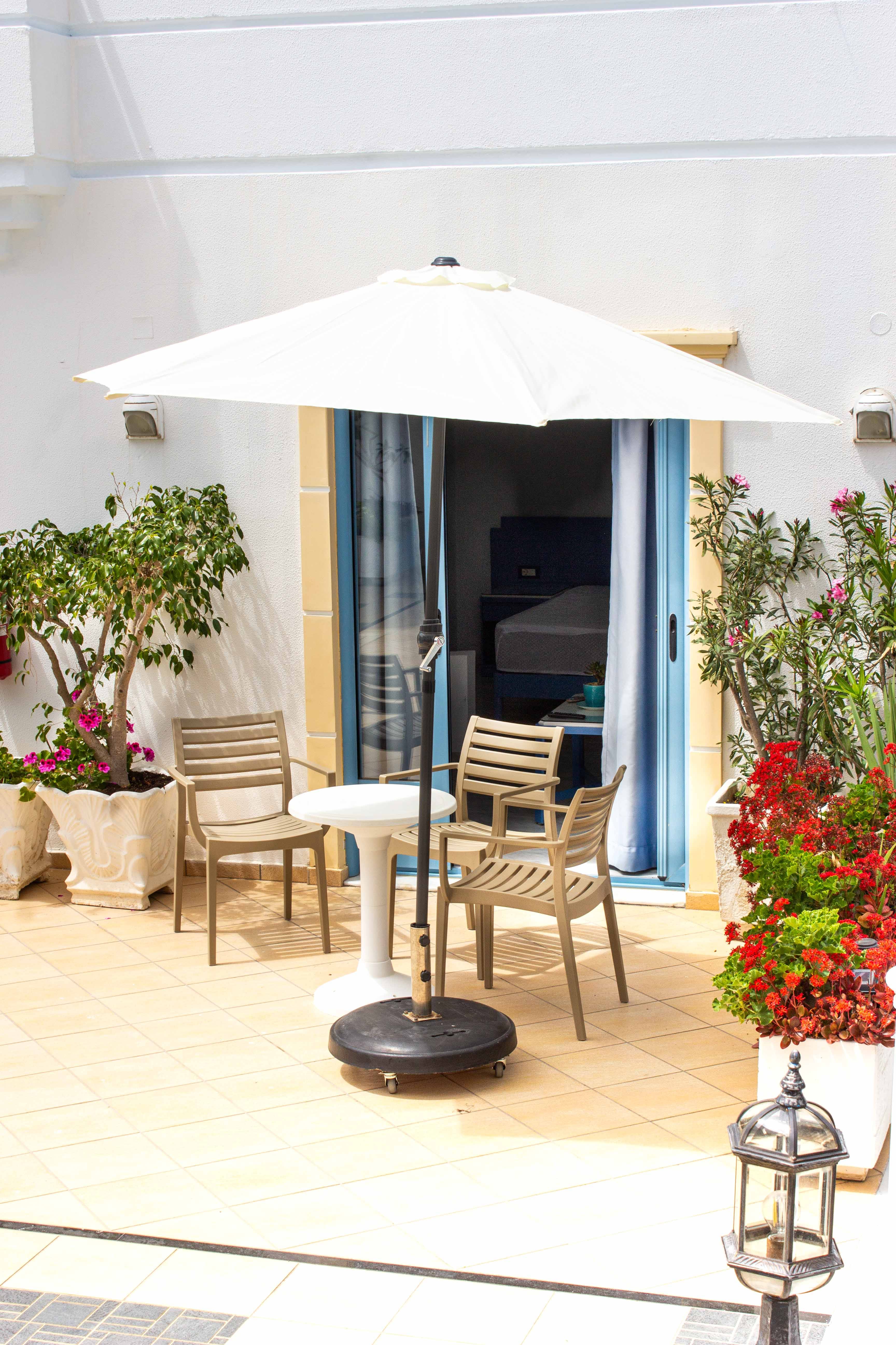 a table and chairs in a room