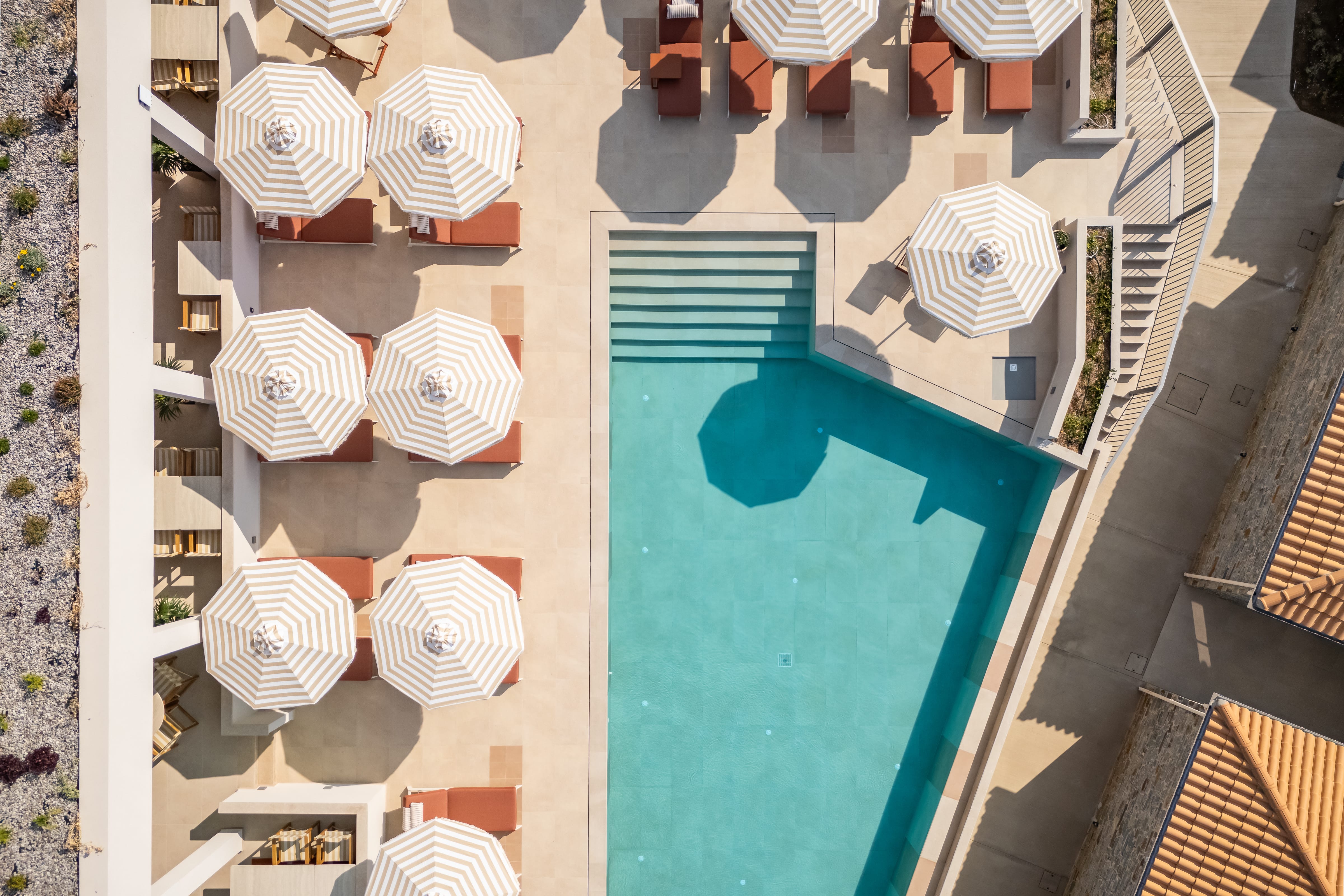 a group of white umbrellas
