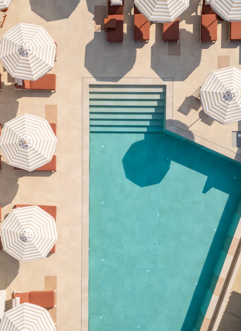 a group of white umbrellas