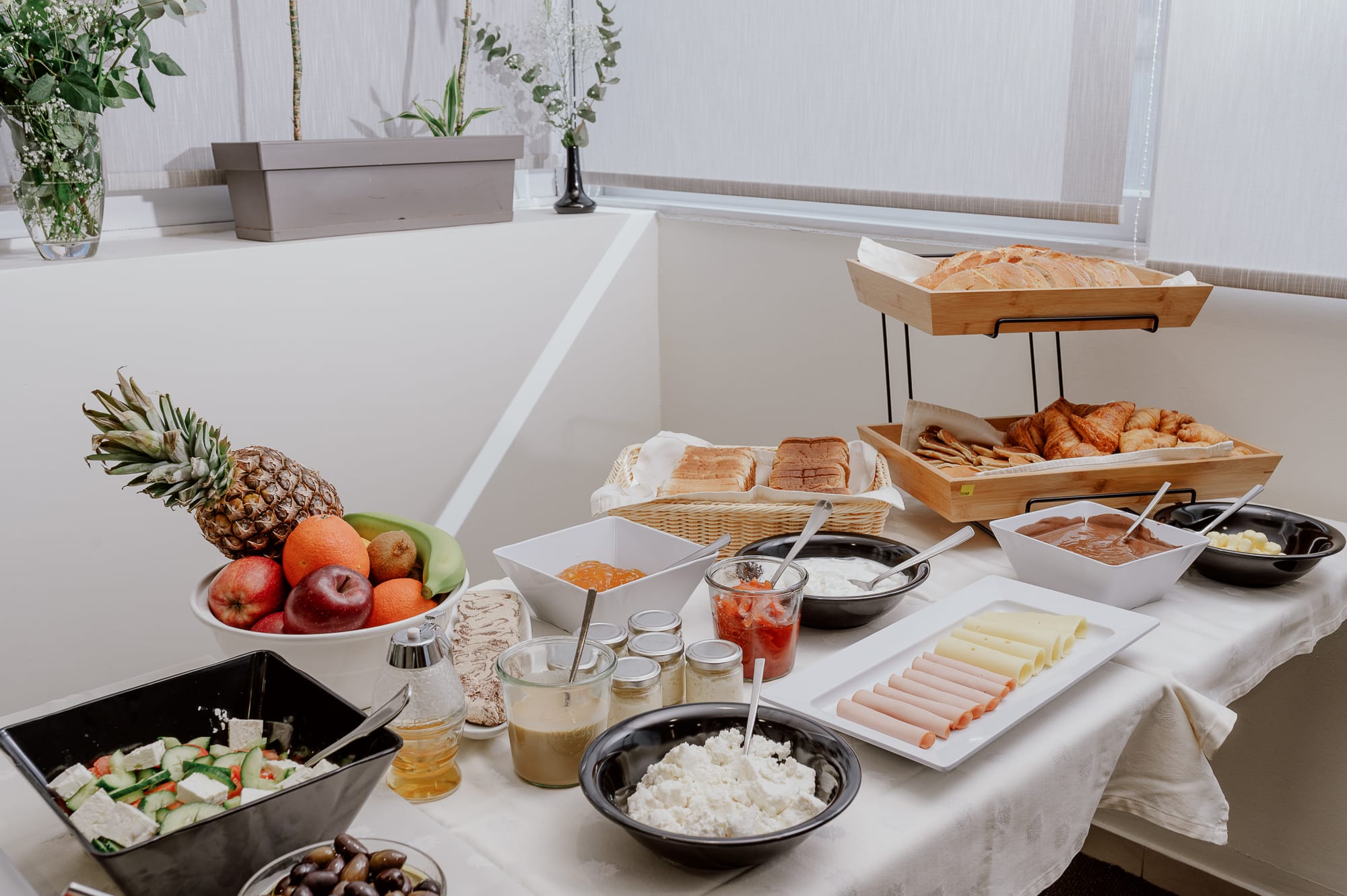 a table with food and drinks on it
