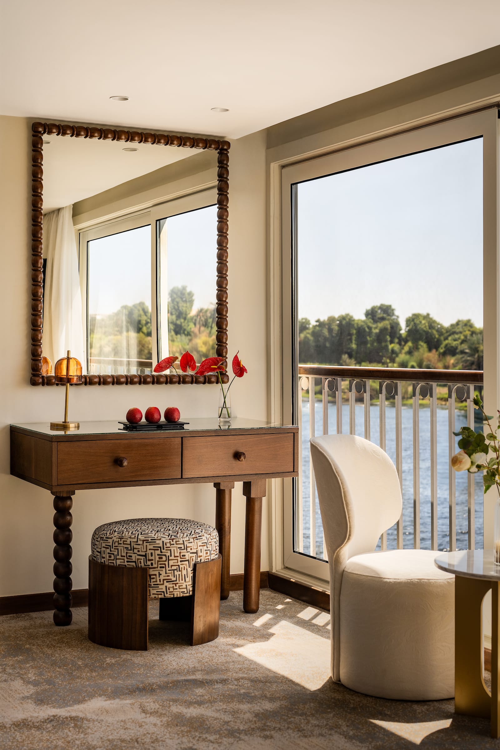 a room with a table and chairs